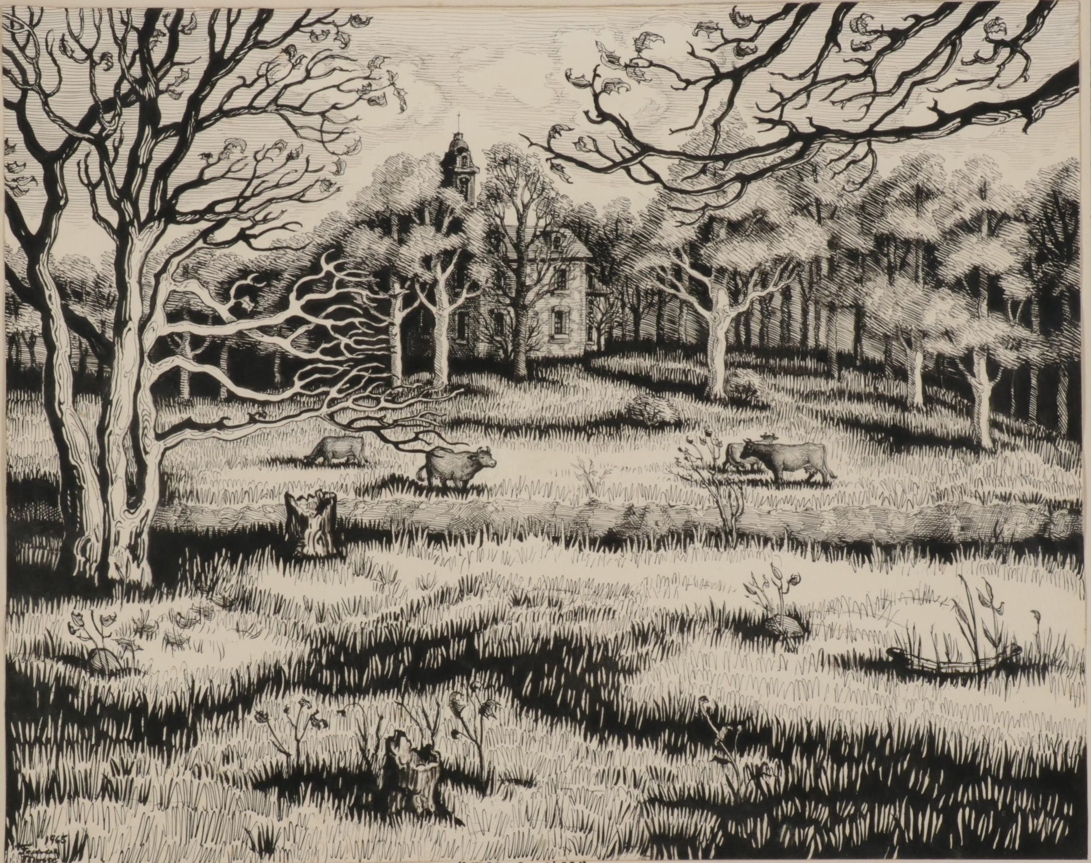 Francis Mosse Landscape Ink Drawing "Mac-o-Chee," 1965
