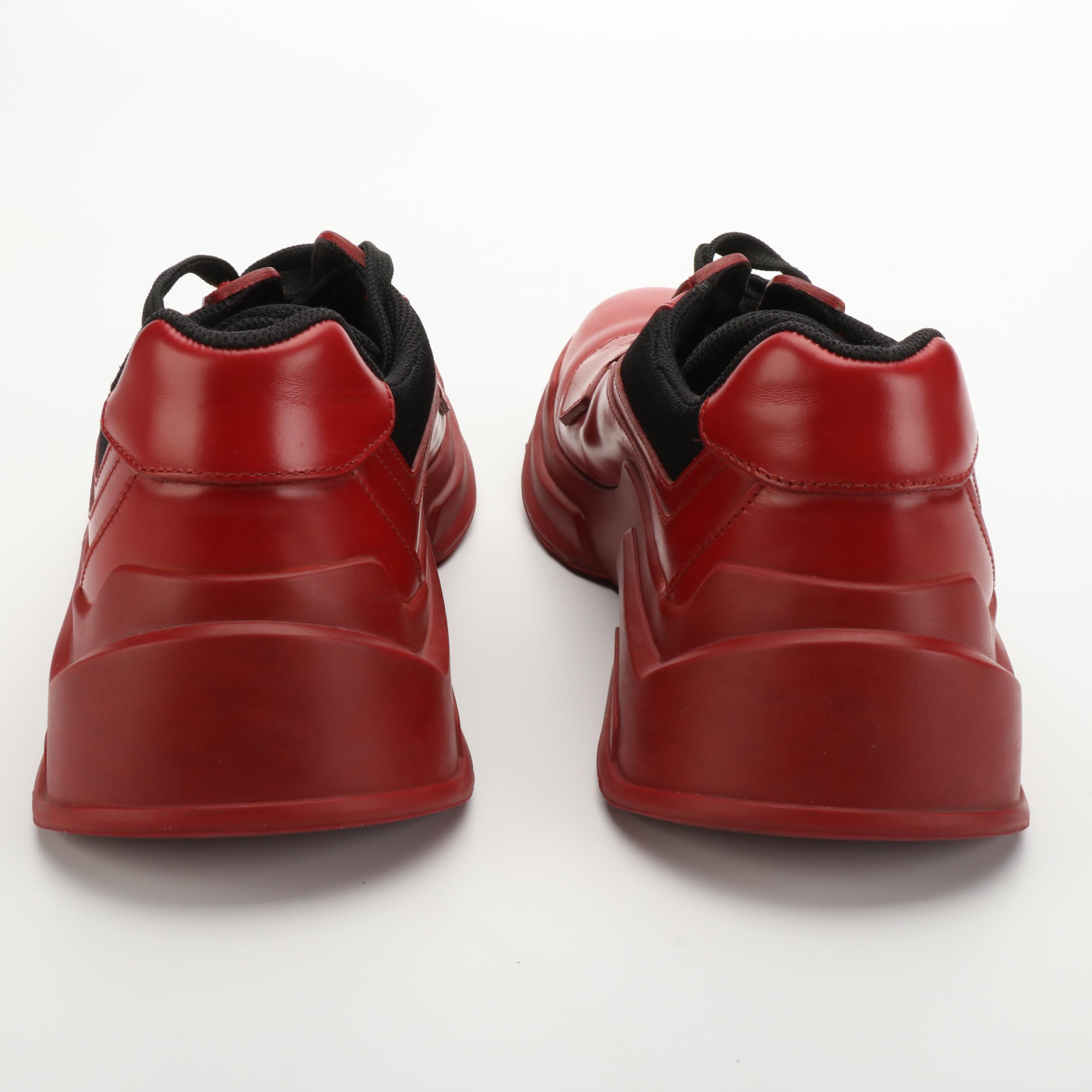Men's Prada Brutalist-Monochromatic Sneakers in Red Spazzolato Leather