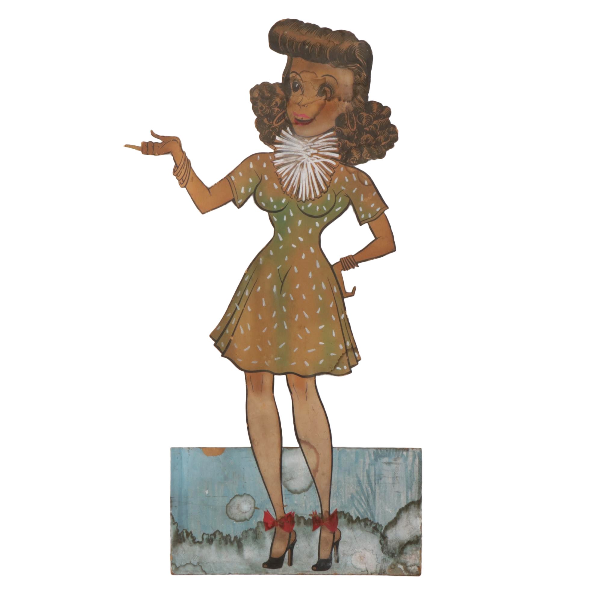 Larry Hamill Large-Scale Mixed Media Painting of Mid-Century Woman