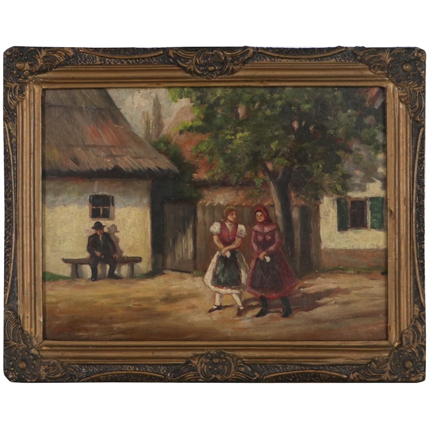 Hungarian School Genre Scene Oil Painting, Early 20th Century