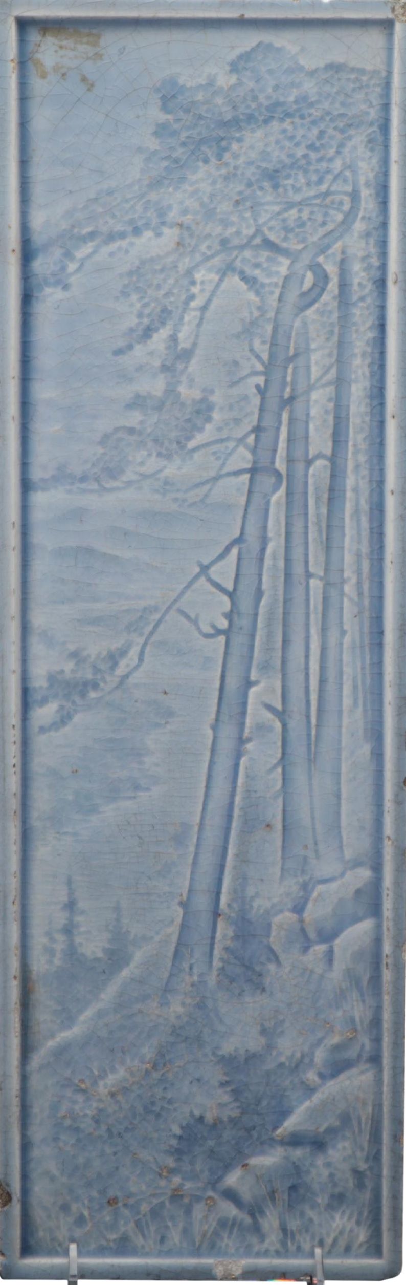 American Art Pottery Blue Glazed Pastoral Landscape Ceramic Wall Tile