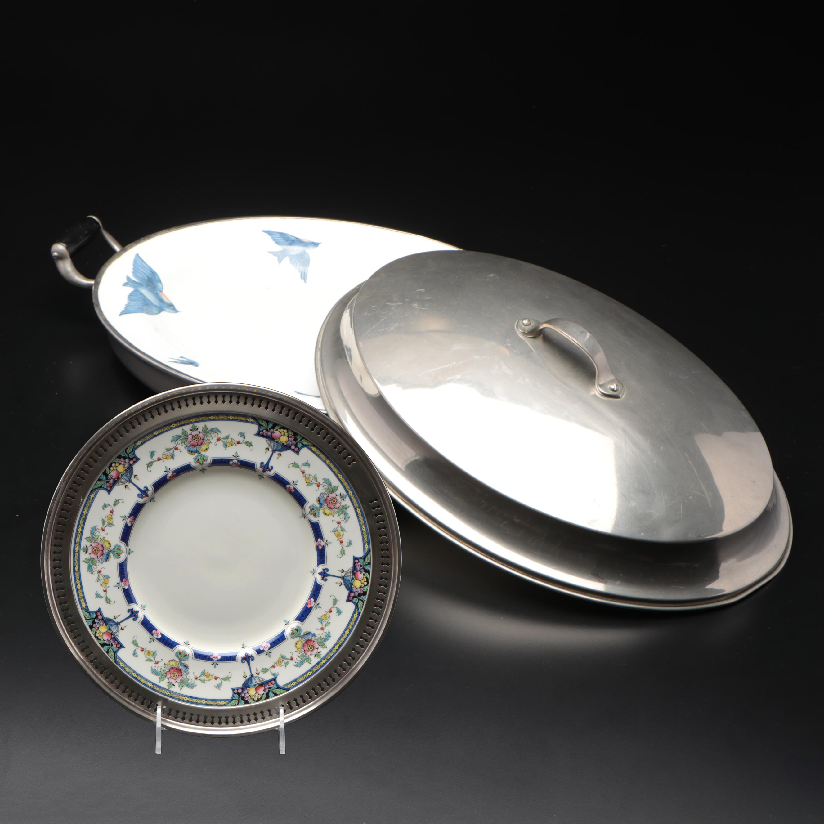 Buffalo MFG Silver Plate and Porcelain Warming Dish with Royal Worchester Plate