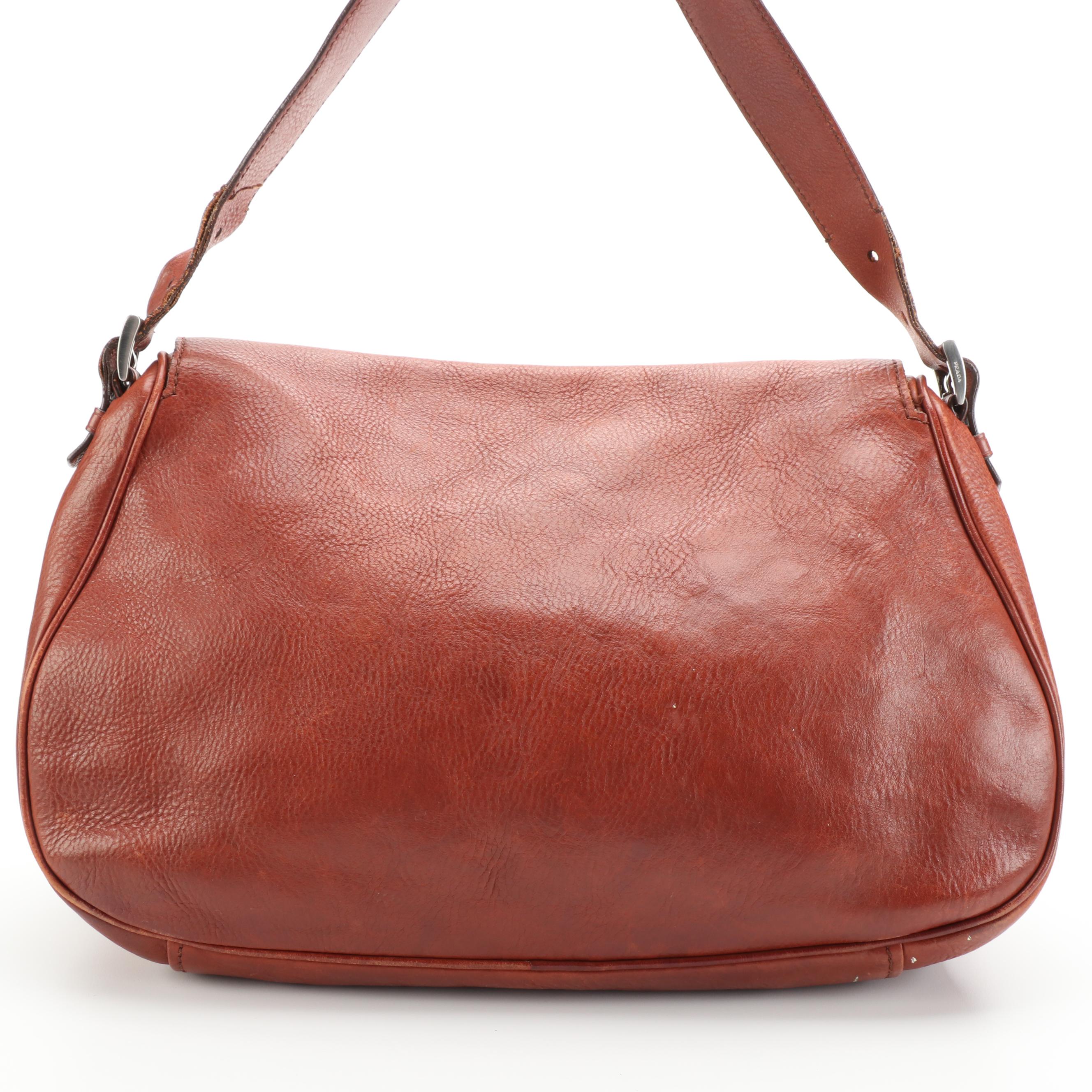 Prada Front-Flap Shoulder Bag in Grained Leather