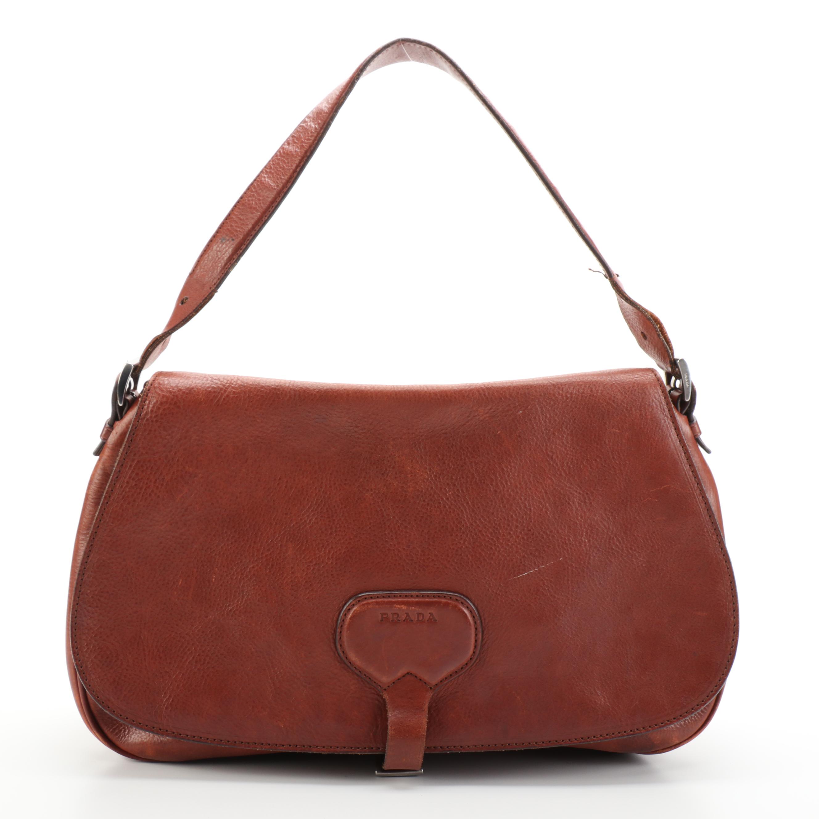 Prada Front-Flap Shoulder Bag in Grained Leather