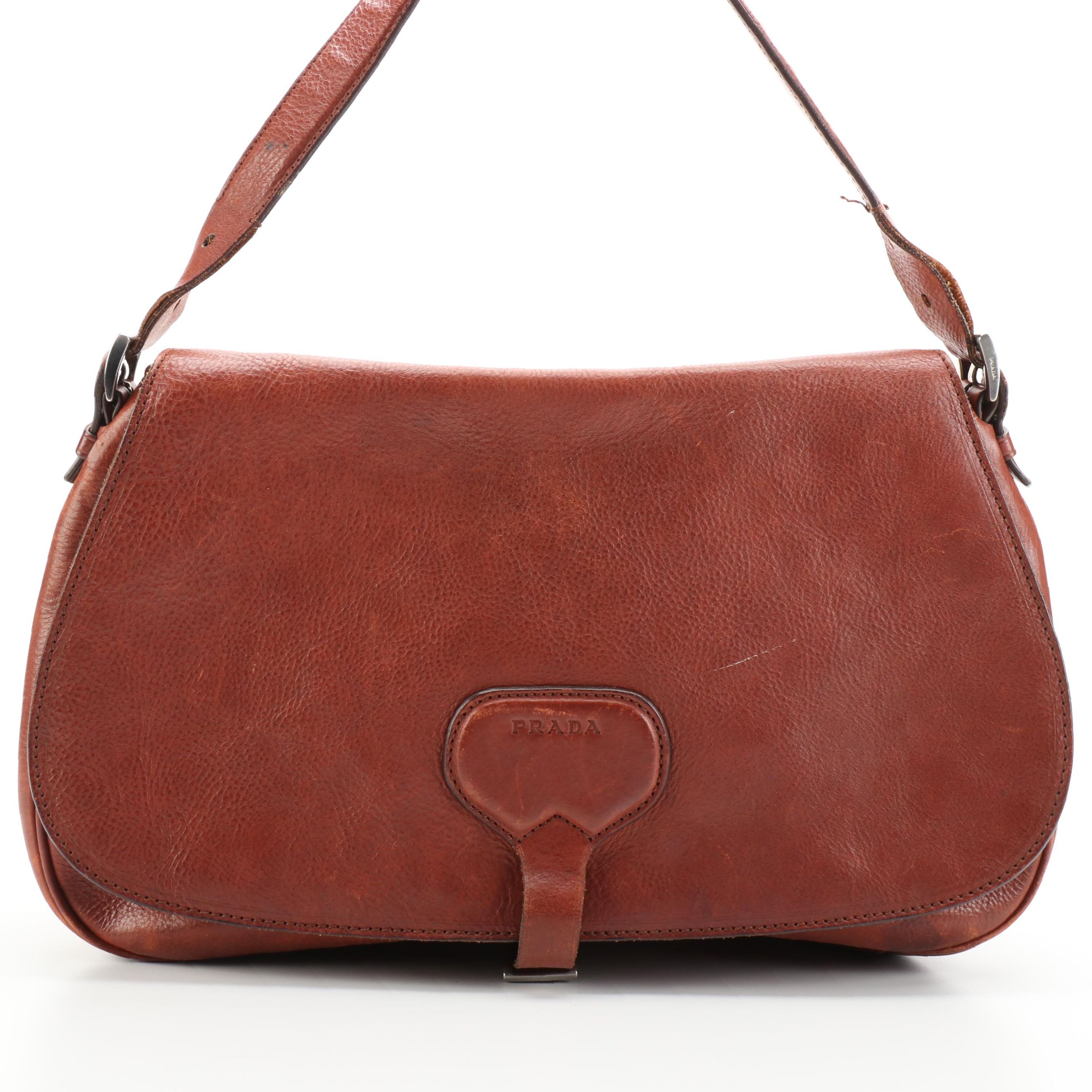Prada Front-Flap Shoulder Bag in Grained Leather
