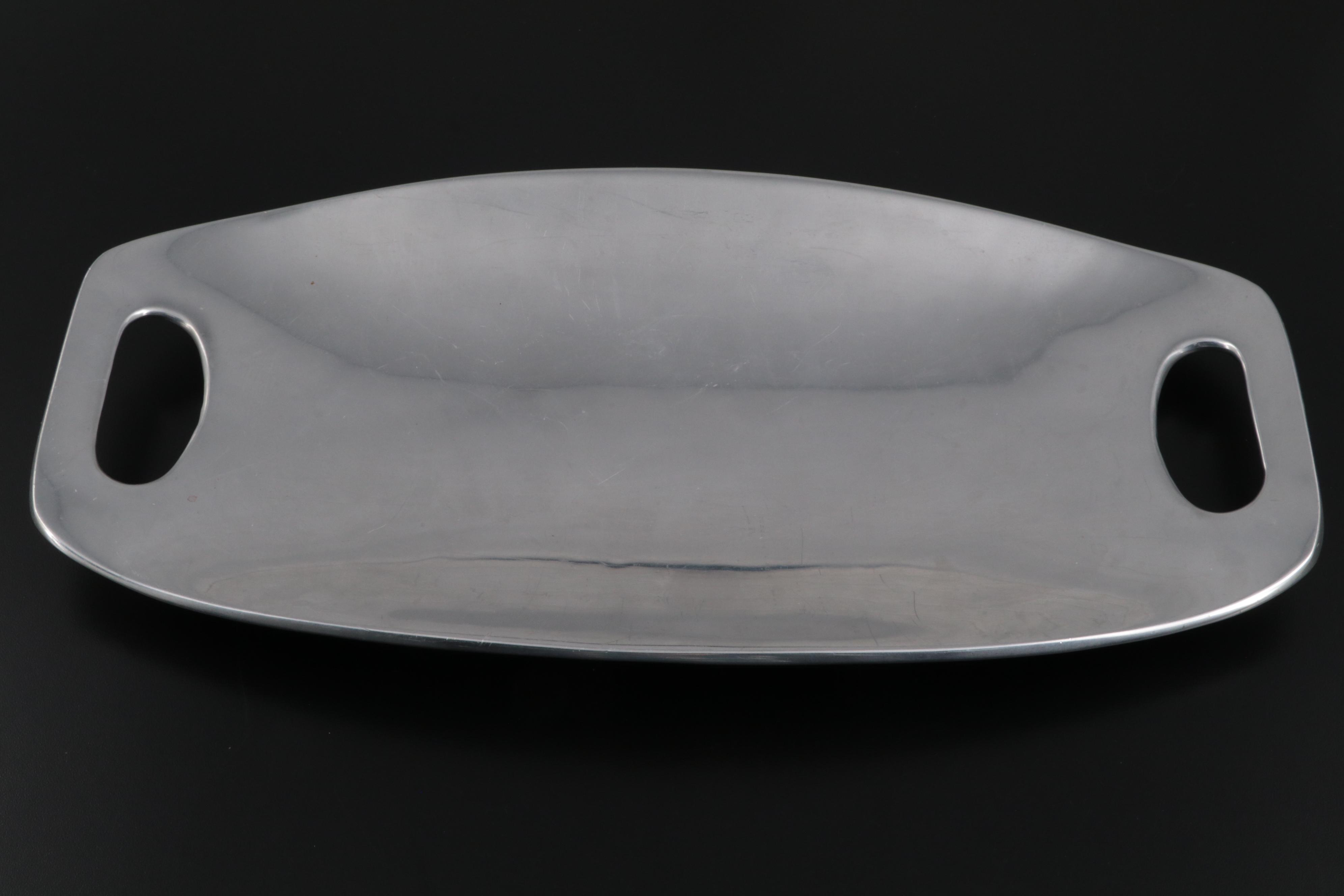 Nambé "Classic" Modern Style Handled Aluminum Centerpiece Tray, 1992