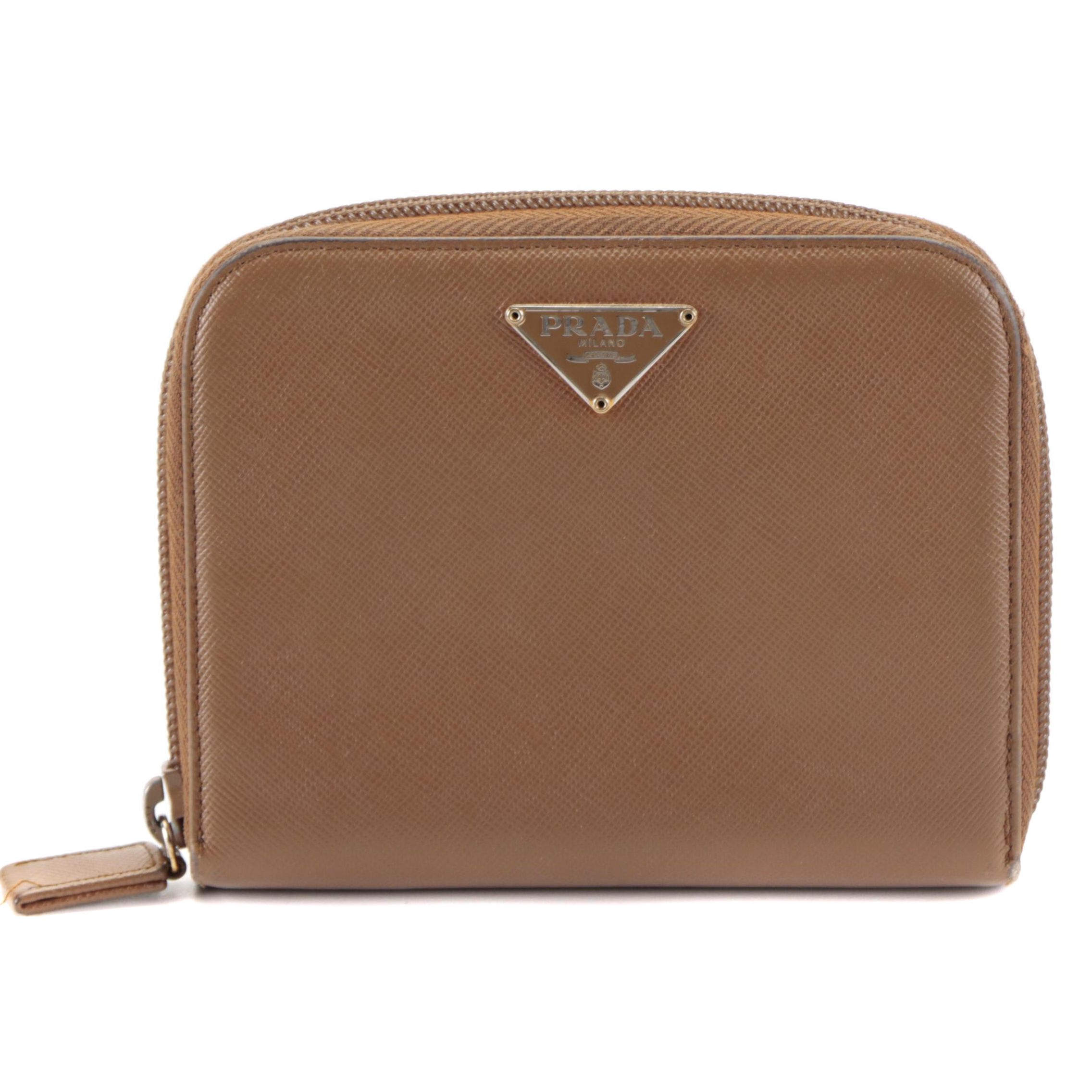 Prada Compact Wallet in Brown Saffiano Leather