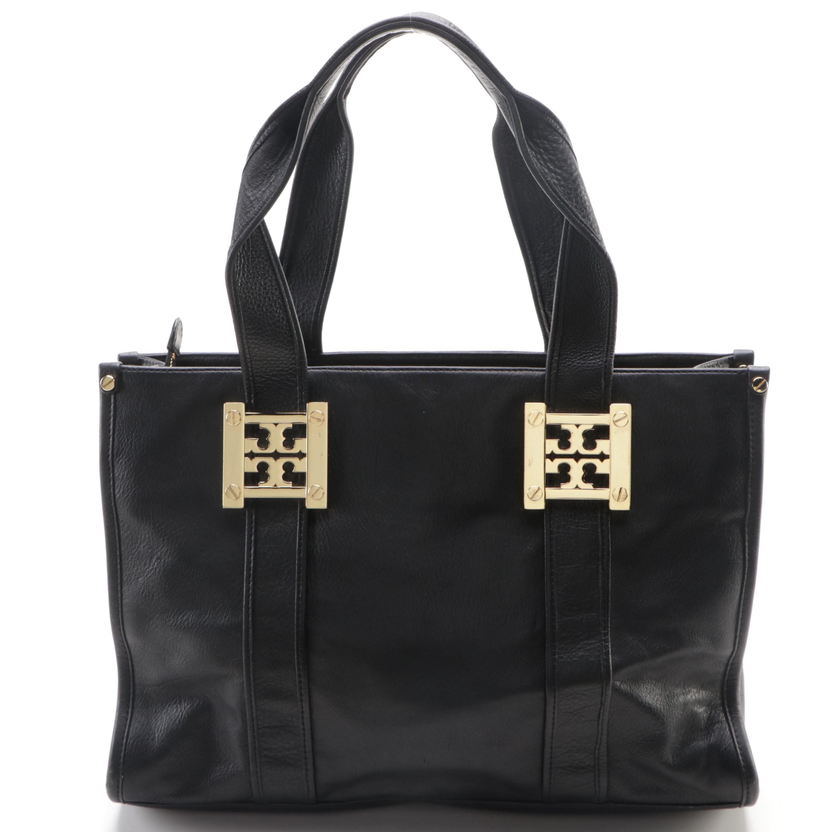 Tory Burch Zippered Tote Bag in Black Leather