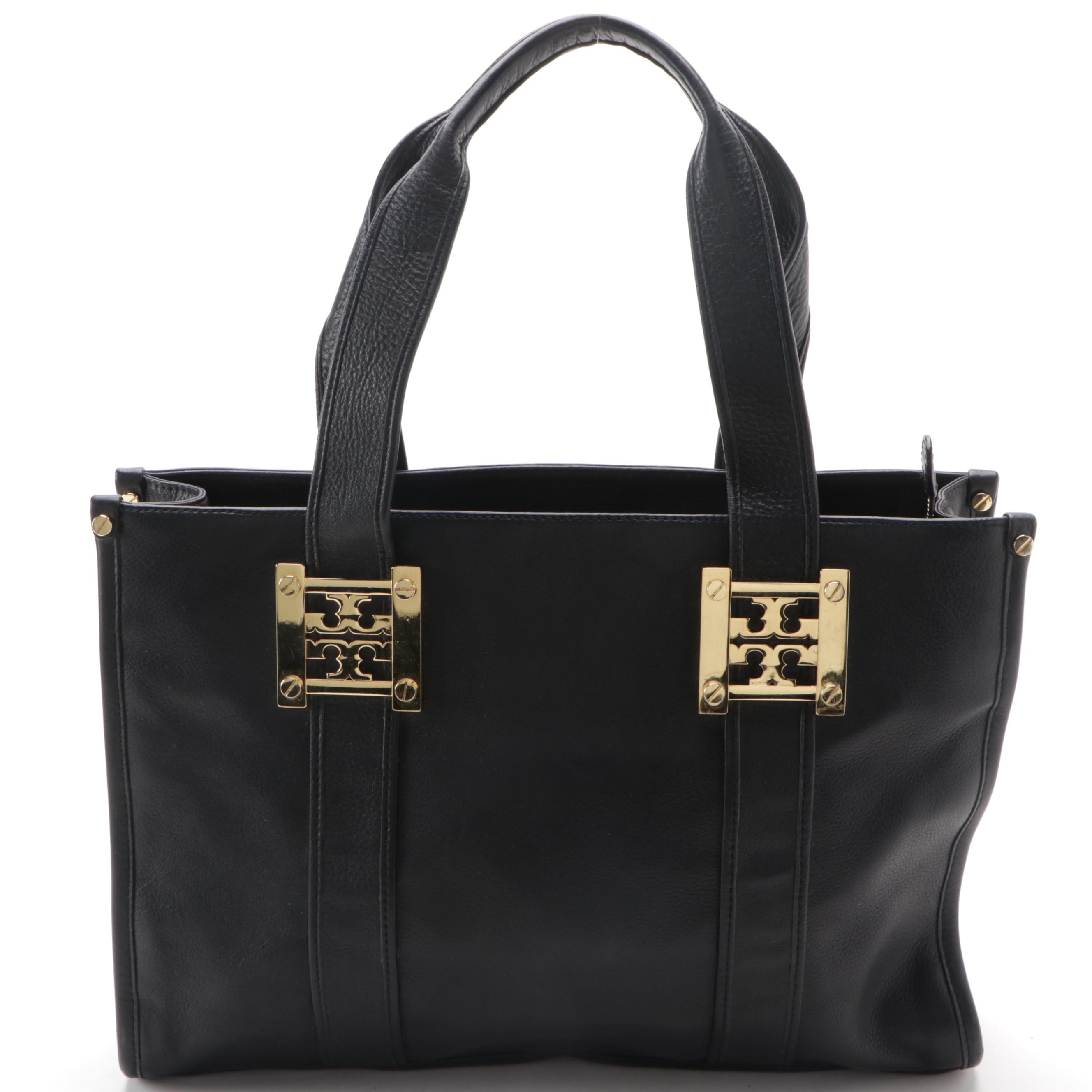 Tory Burch Zippered Tote Bag in Black Leather