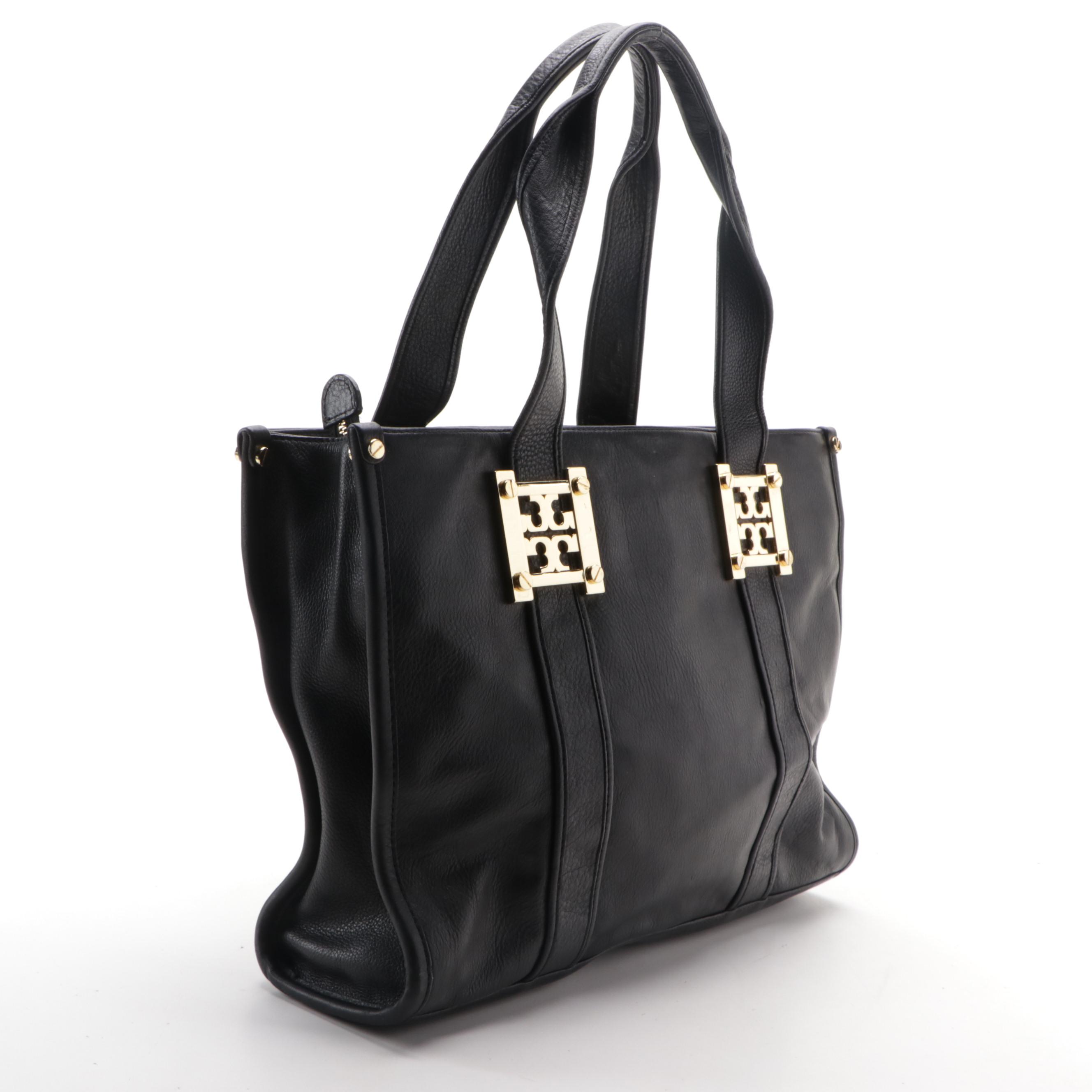Tory Burch Zippered Tote Bag in Black Leather