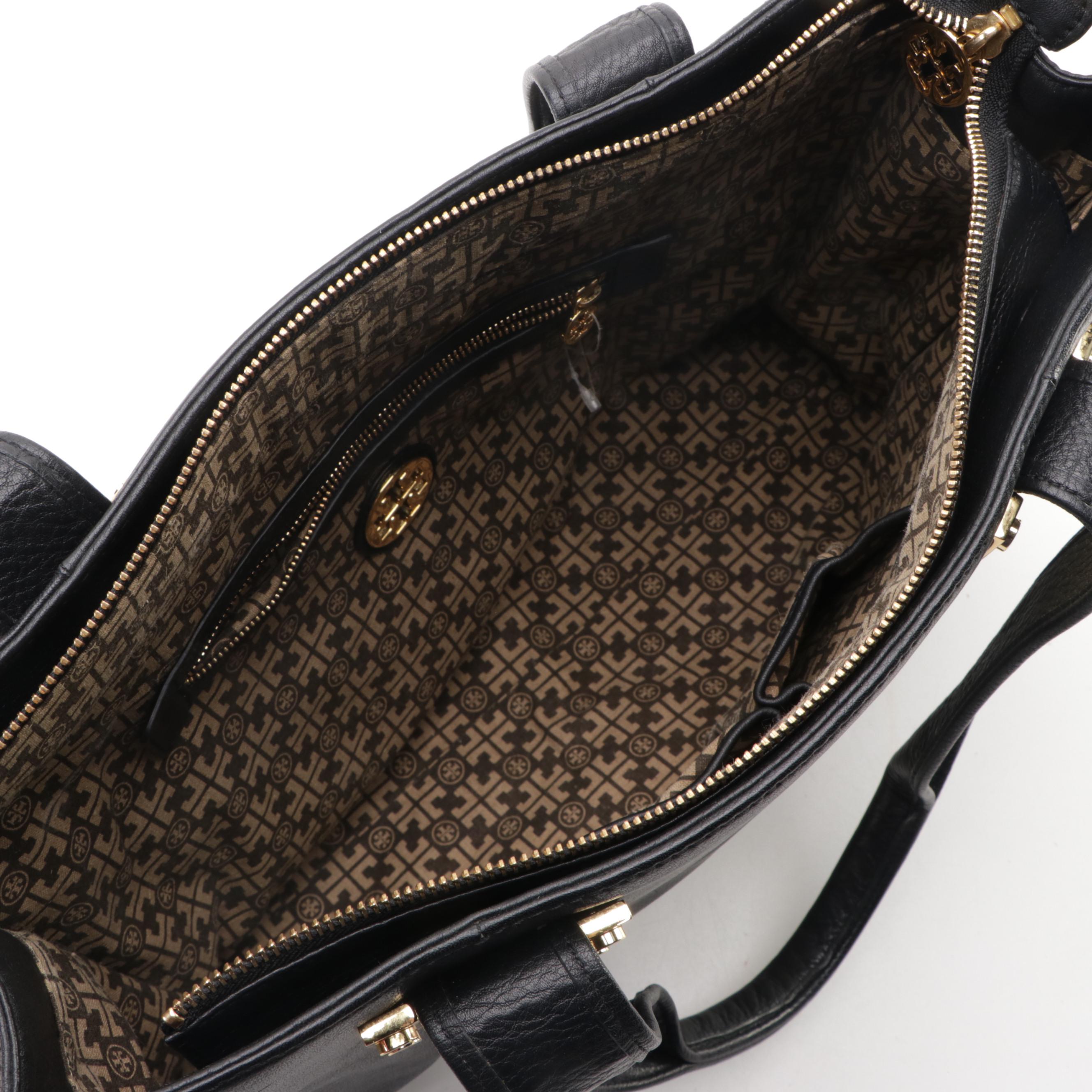 Tory Burch Zippered Tote Bag in Black Leather