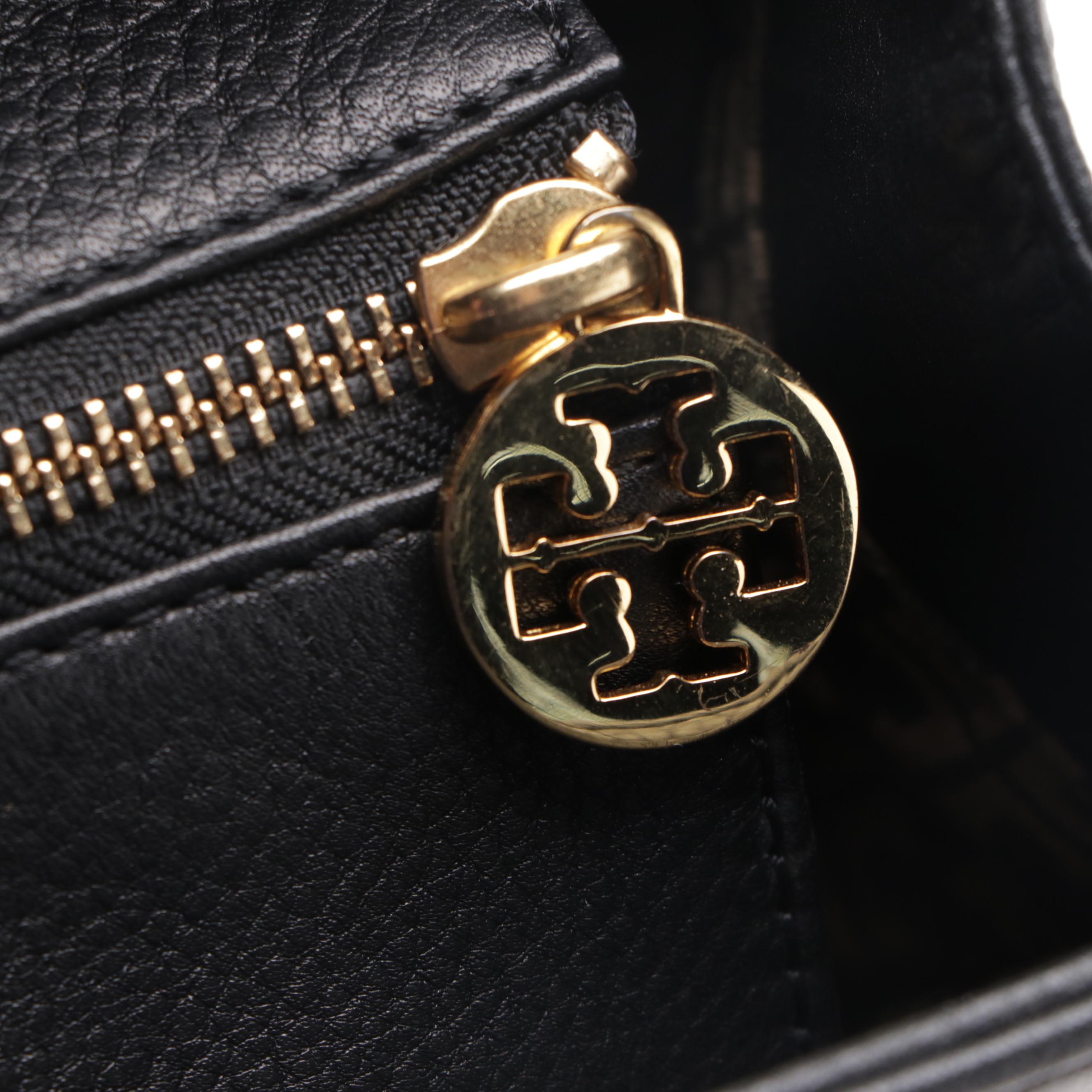 Tory Burch Zippered Tote Bag in Black Leather