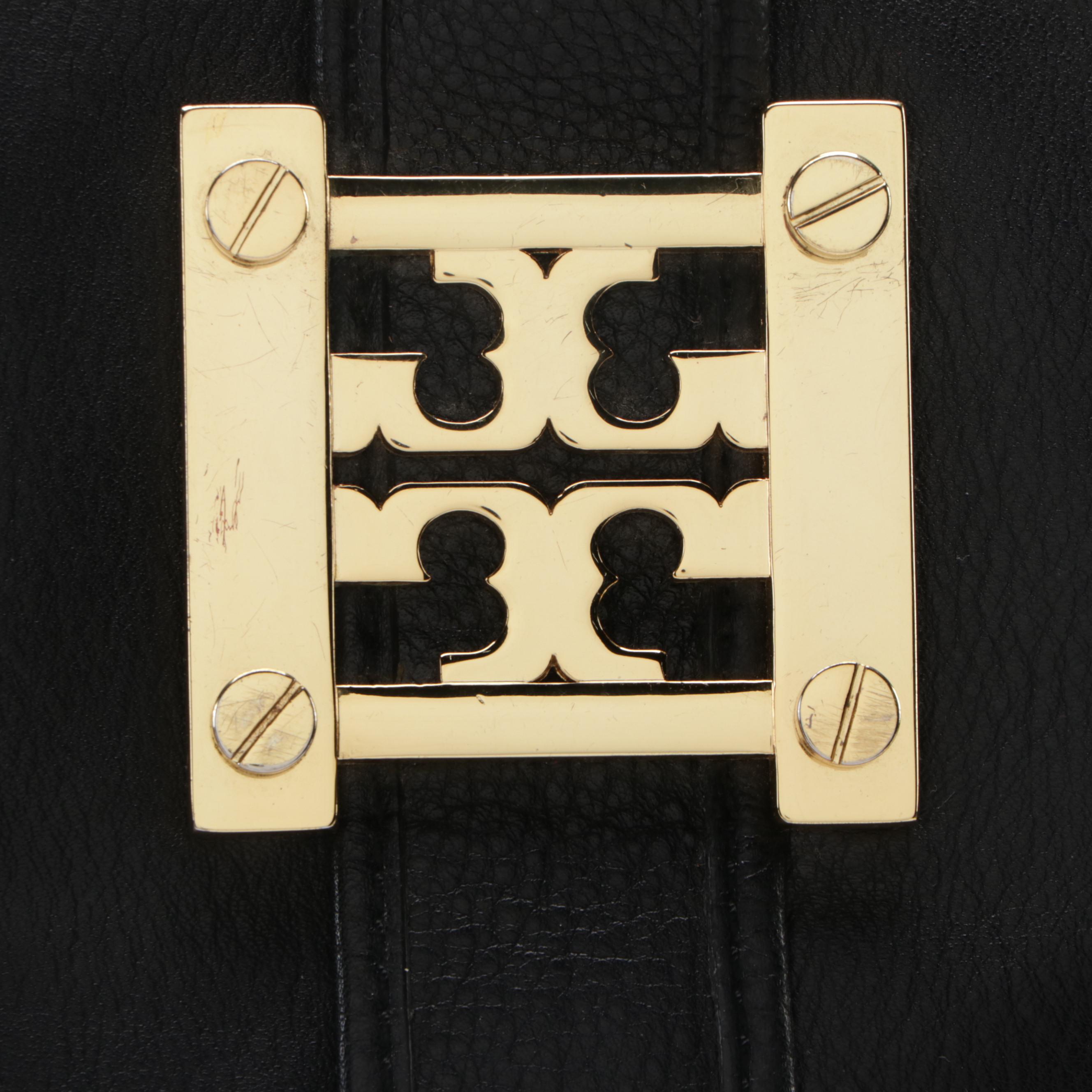 Tory Burch Zippered Tote Bag in Black Leather