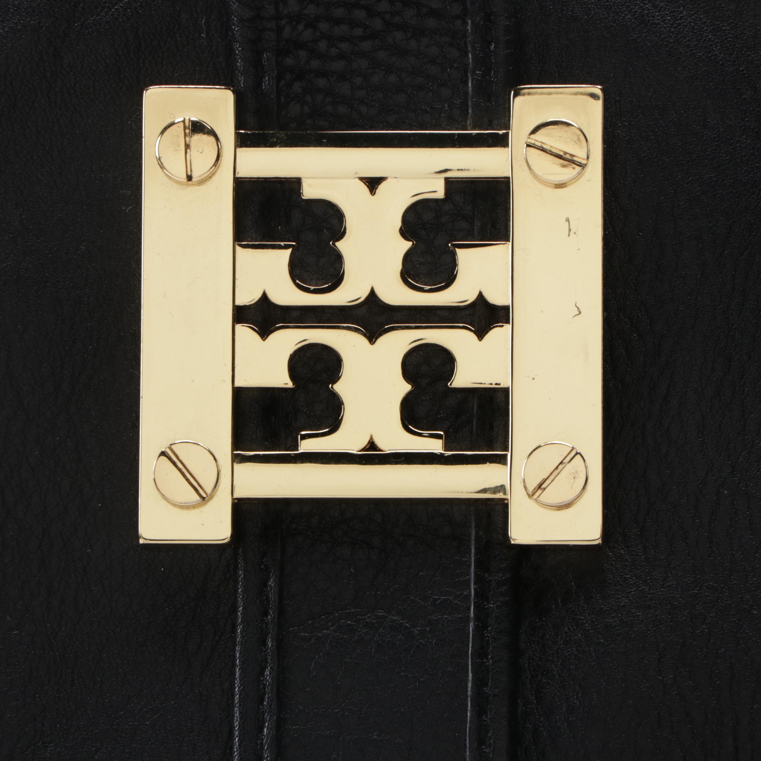Tory Burch Zippered Tote Bag in Black Leather