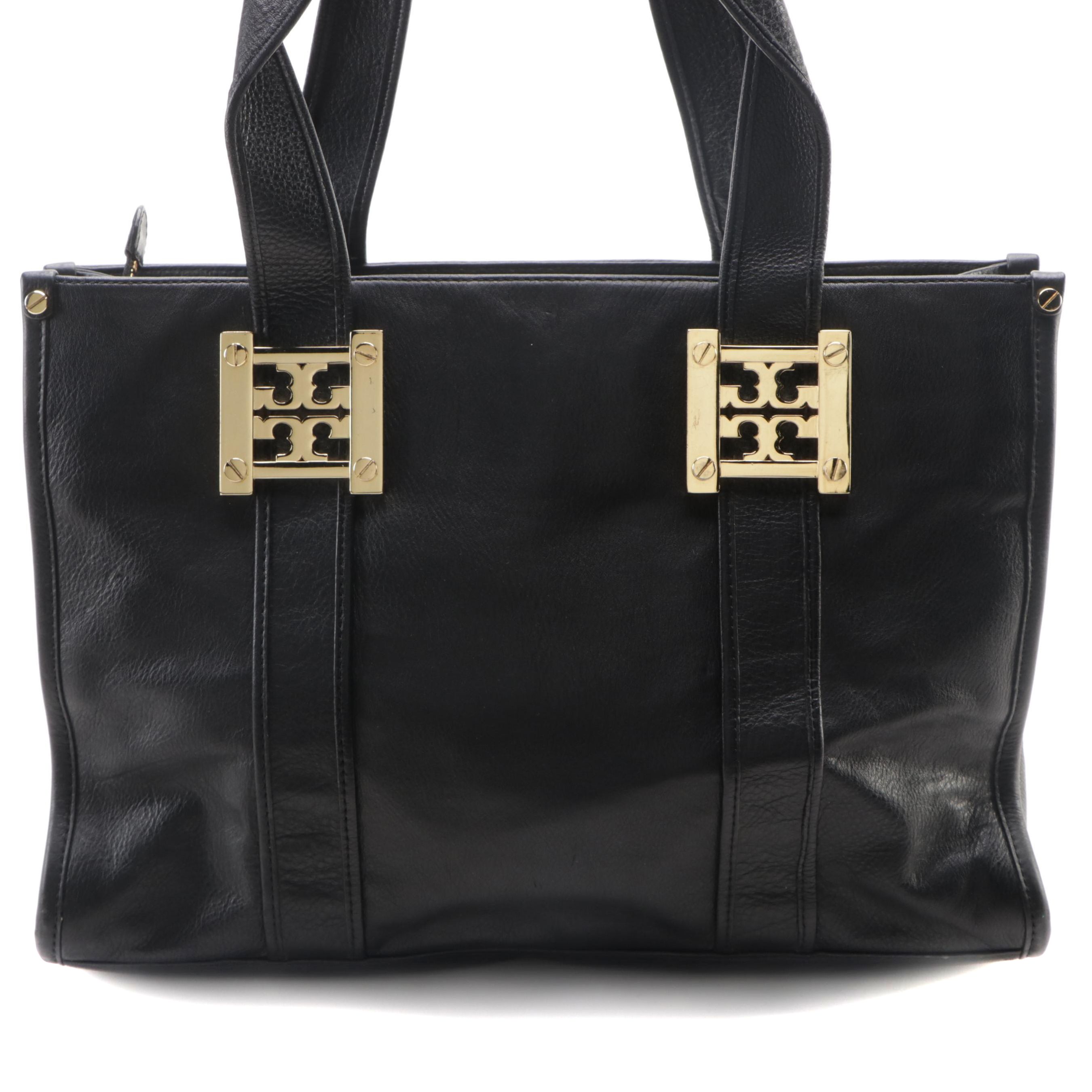 Tory Burch Zippered Tote Bag in Black Leather