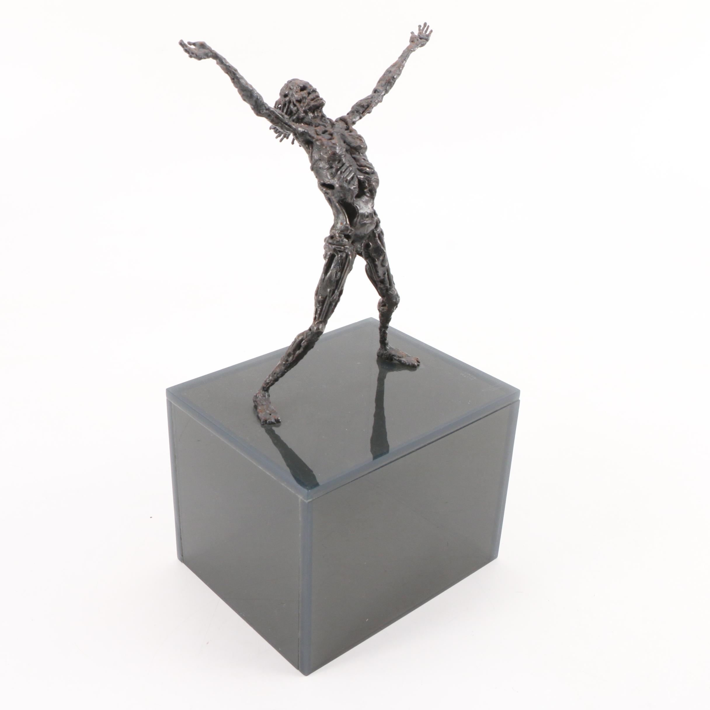 Arlene Abend Welded Metal Sculpture of a Standing Figure on Acrylic Base