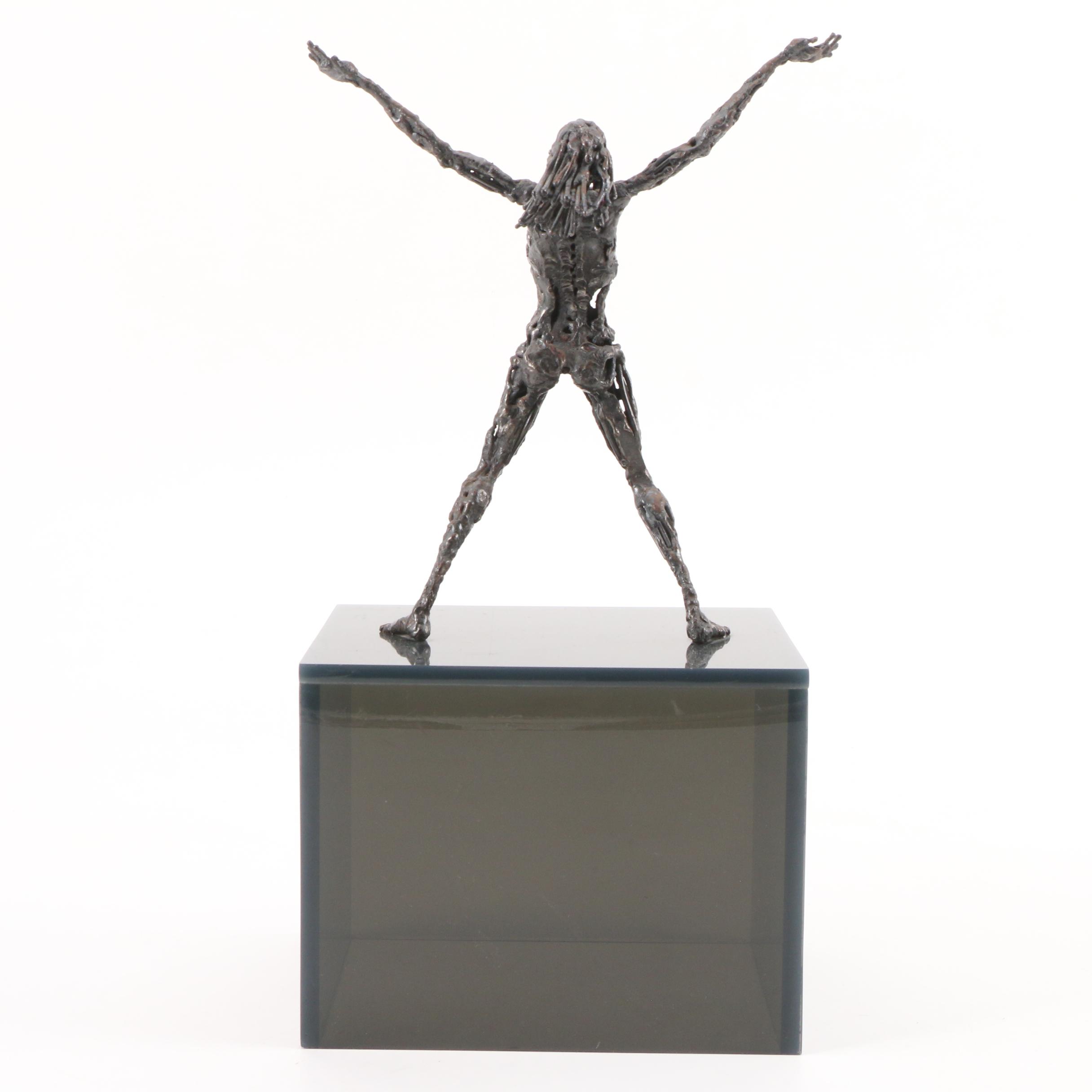 Arlene Abend Welded Metal Sculpture of a Standing Figure on Acrylic Base