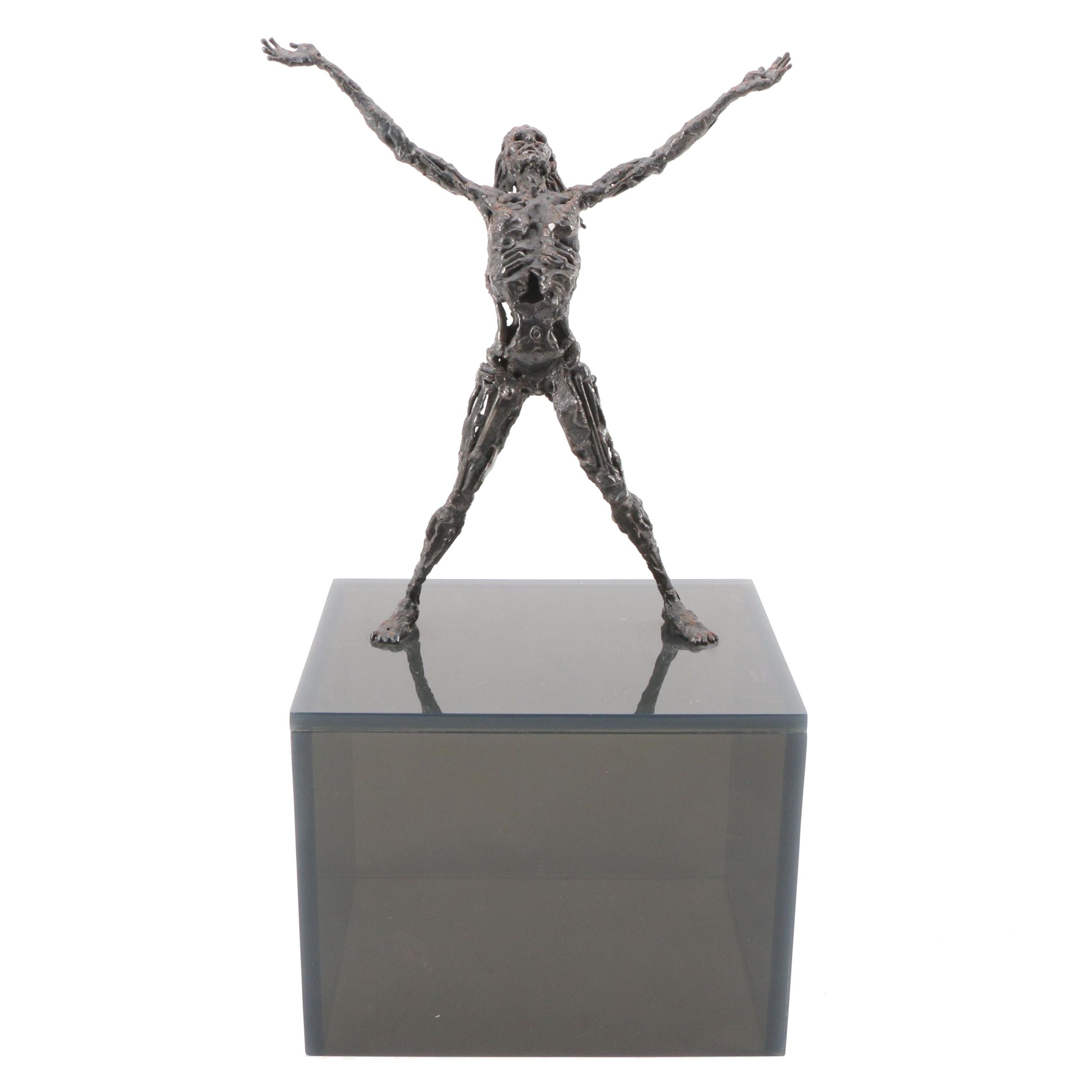 Arlene Abend Welded Metal Sculpture of a Standing Figure on Acrylic Base