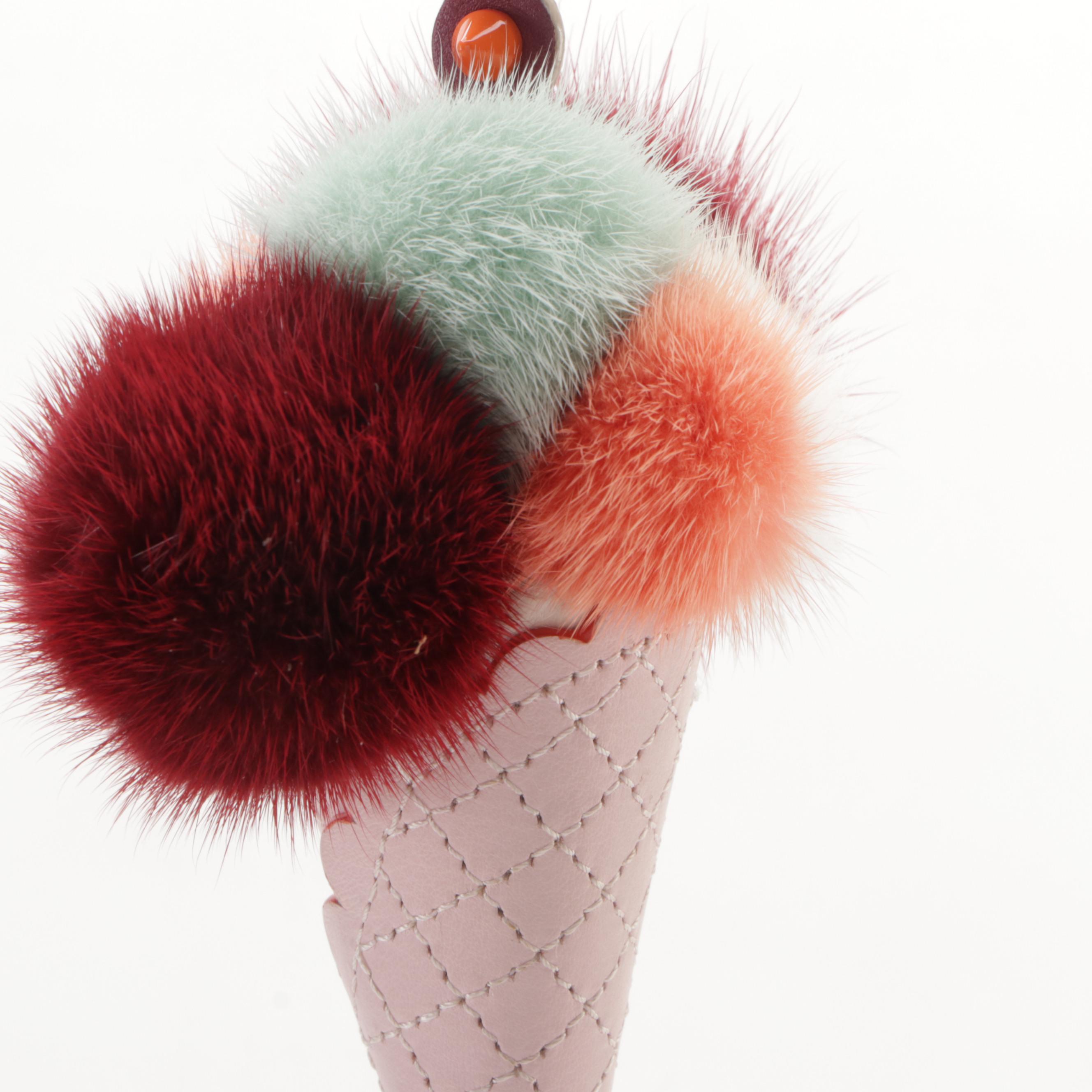Fendi Mink Fur and Leather Ice Cream Cone Bag Charm