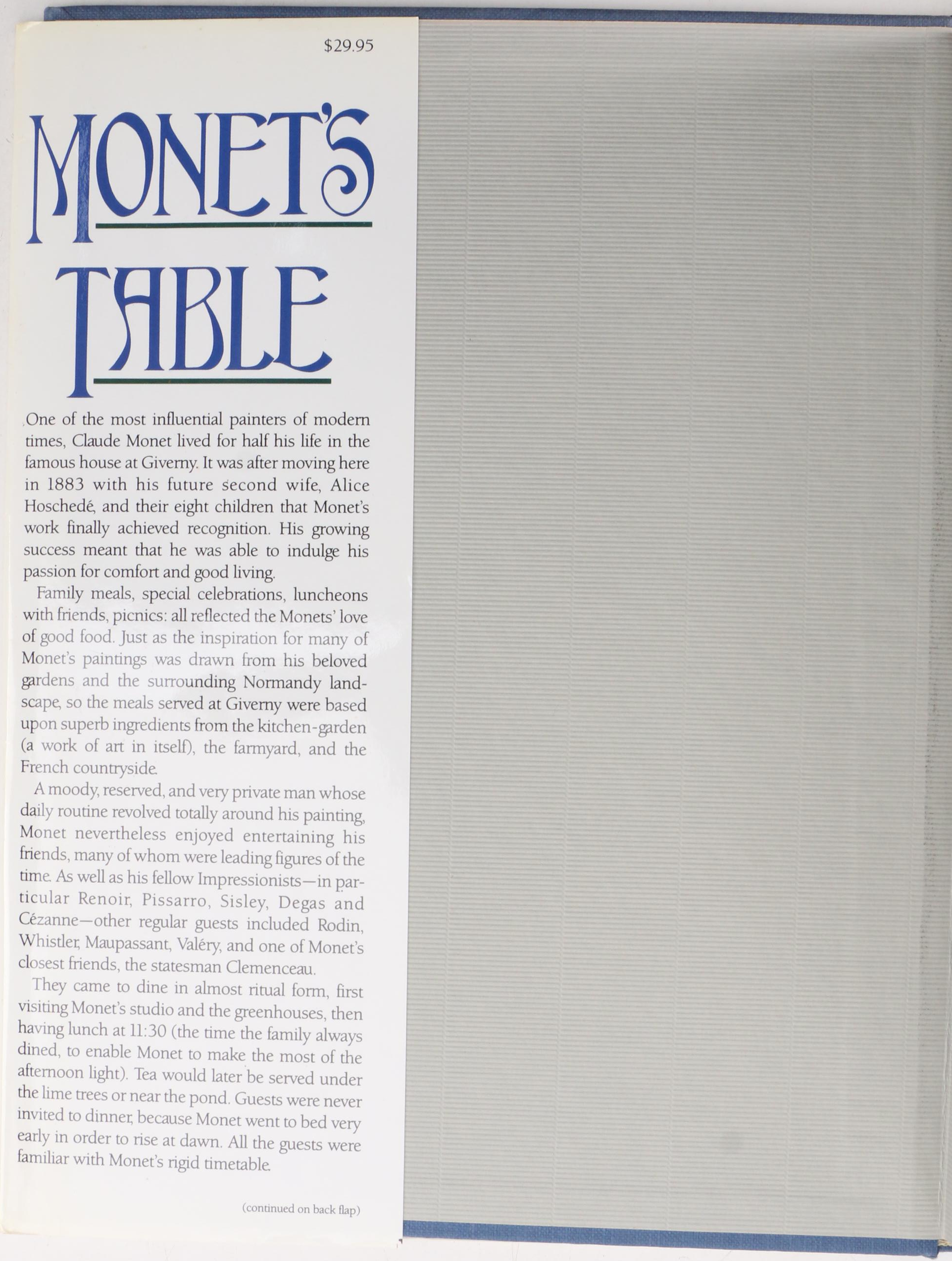 "Monet’s Table: The Cooking Journals of Claude Monet" by Claire Joyes, 1989