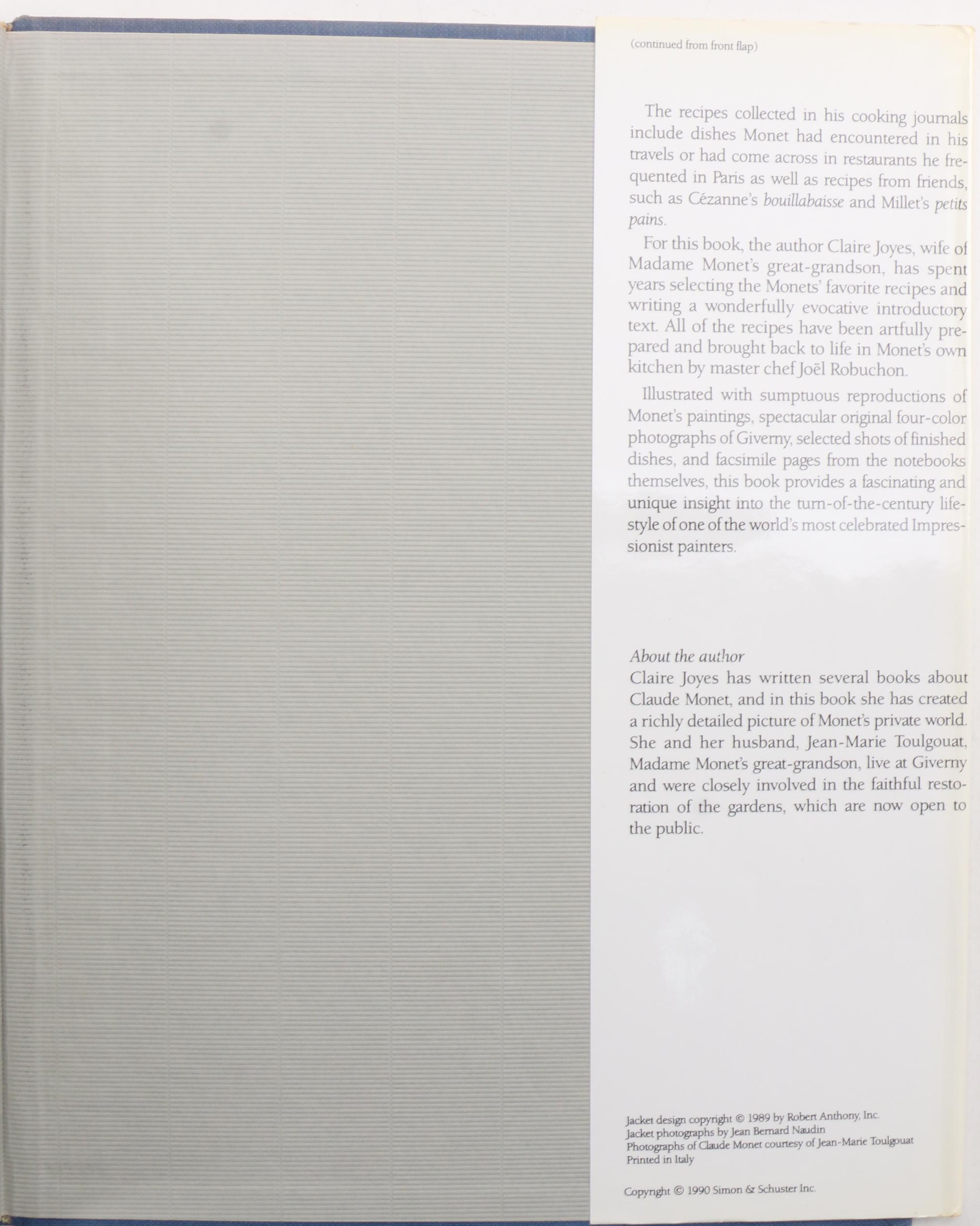 "Monet’s Table: The Cooking Journals of Claude Monet" by Claire Joyes, 1989