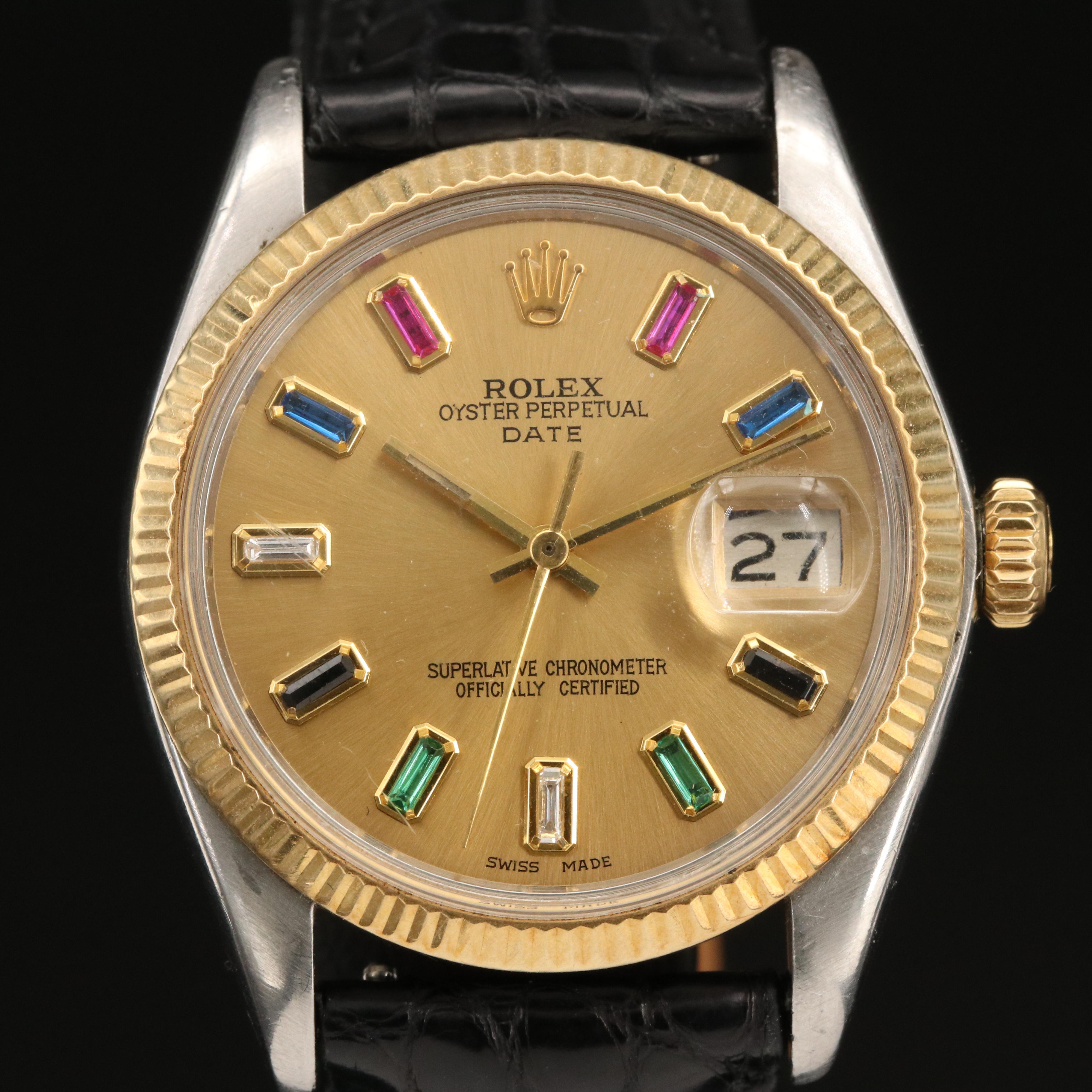 1978 Rolex Oyster Perpetual Date Watch with Gemstone and Diamond Dial
