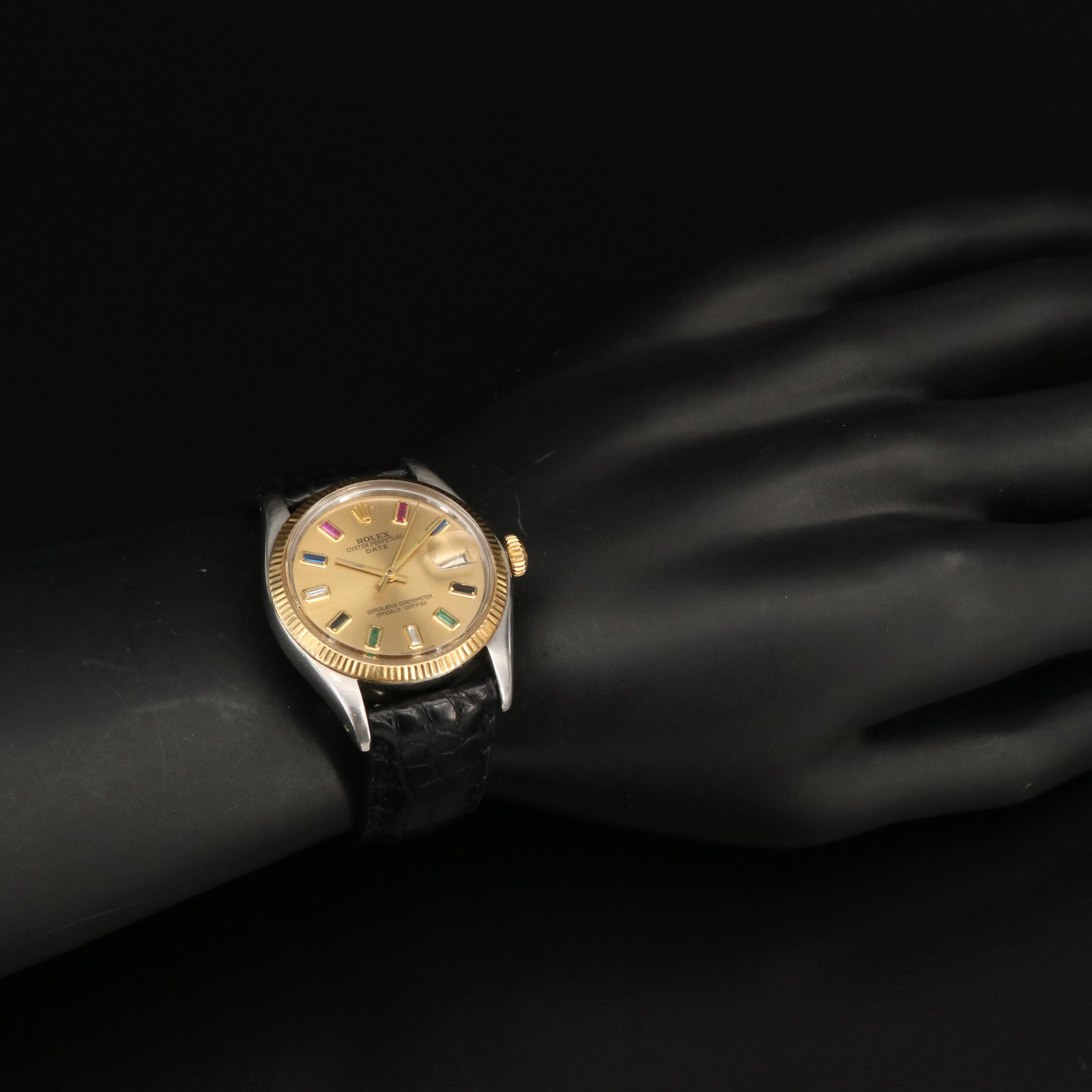 1978 Rolex Oyster Perpetual Date Watch with Gemstone and Diamond Dial