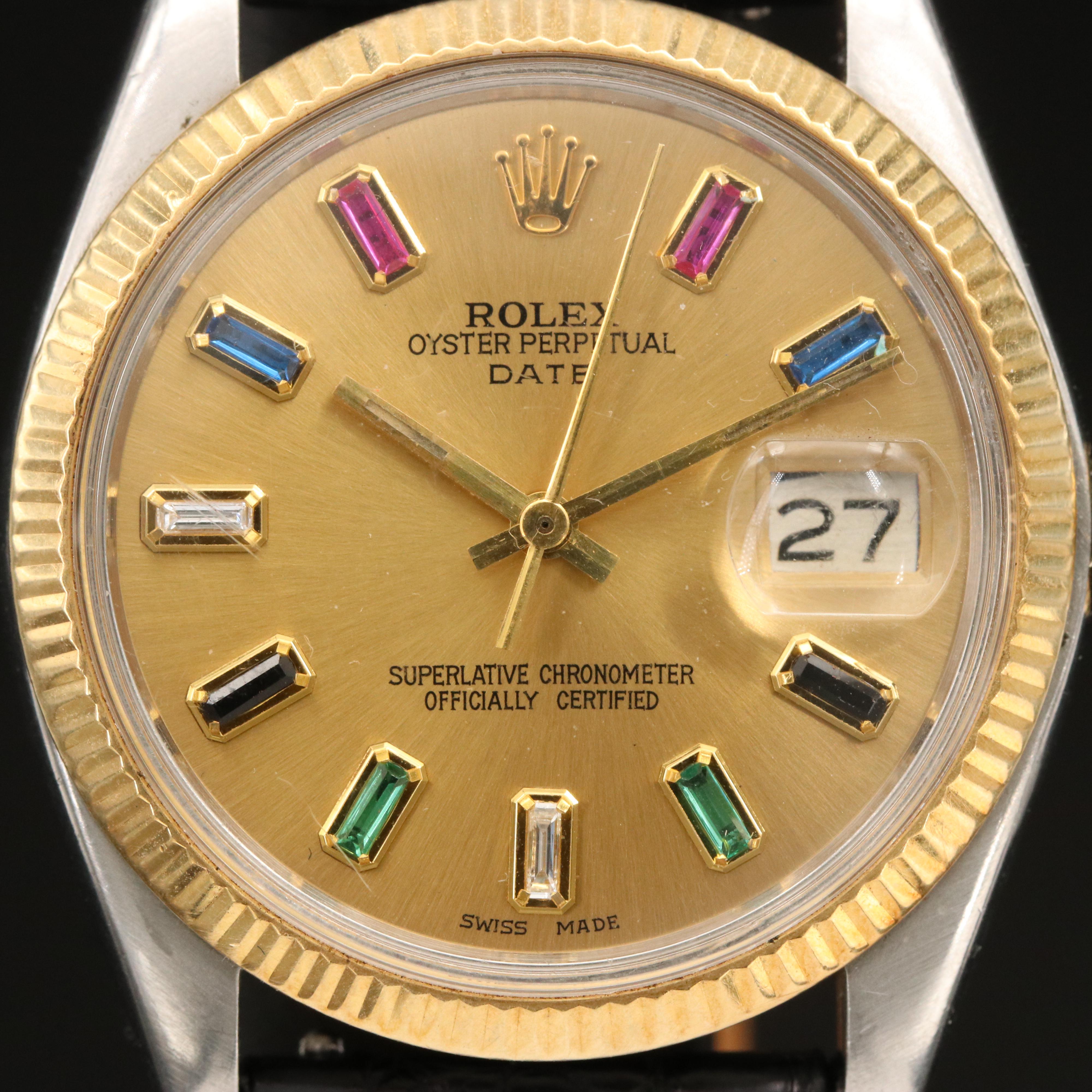 1978 Rolex Oyster Perpetual Date Watch with Gemstone and Diamond Dial