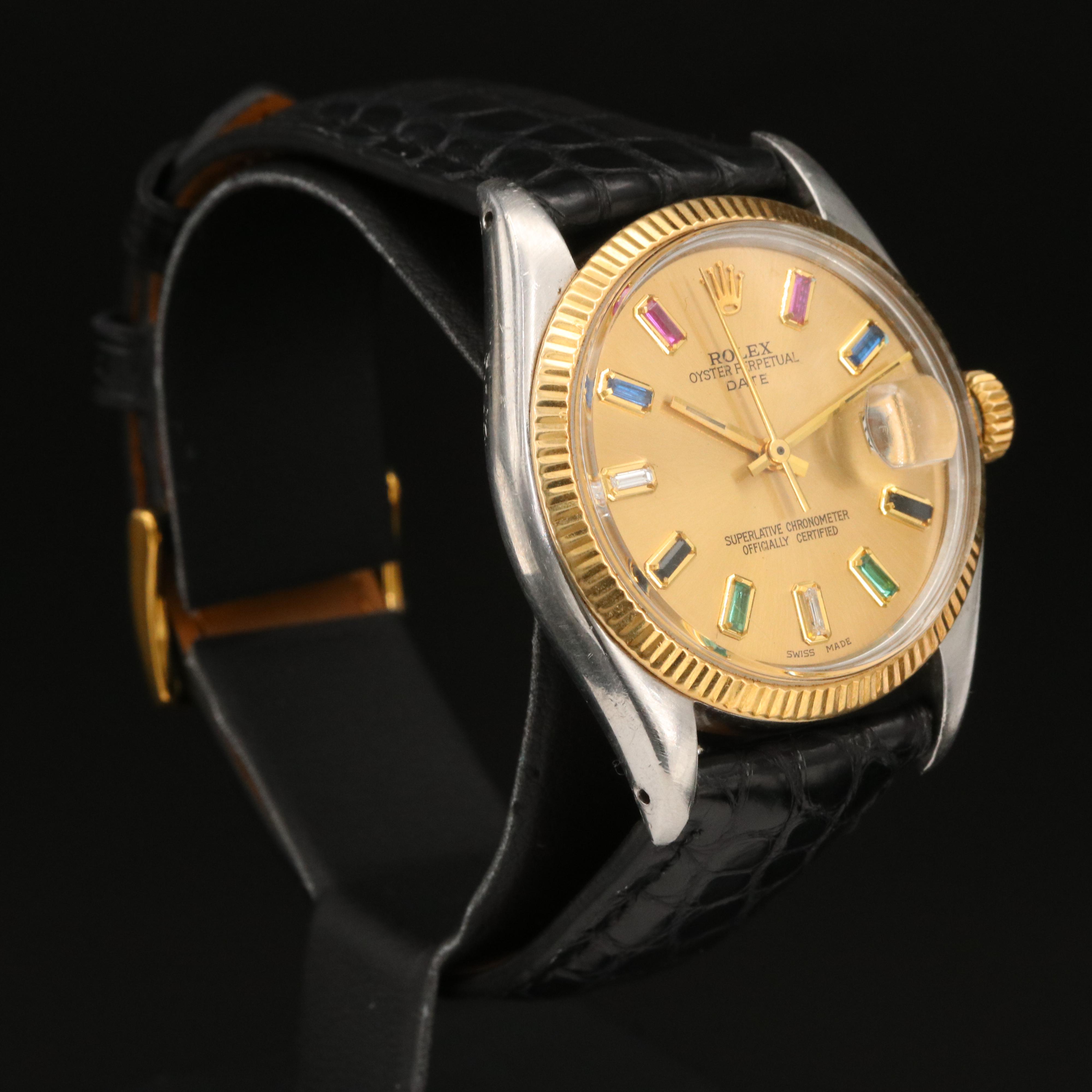 1978 Rolex Oyster Perpetual Date Watch with Gemstone and Diamond Dial