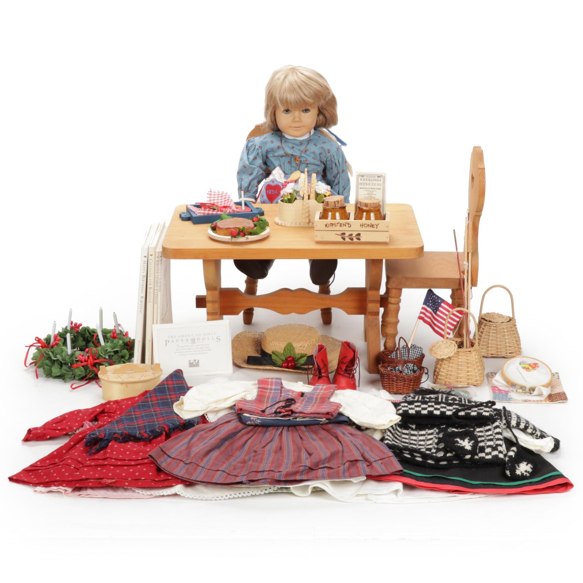 American Girl Doll Kirsten with Book, Pleasant Company Clothing and Furniture