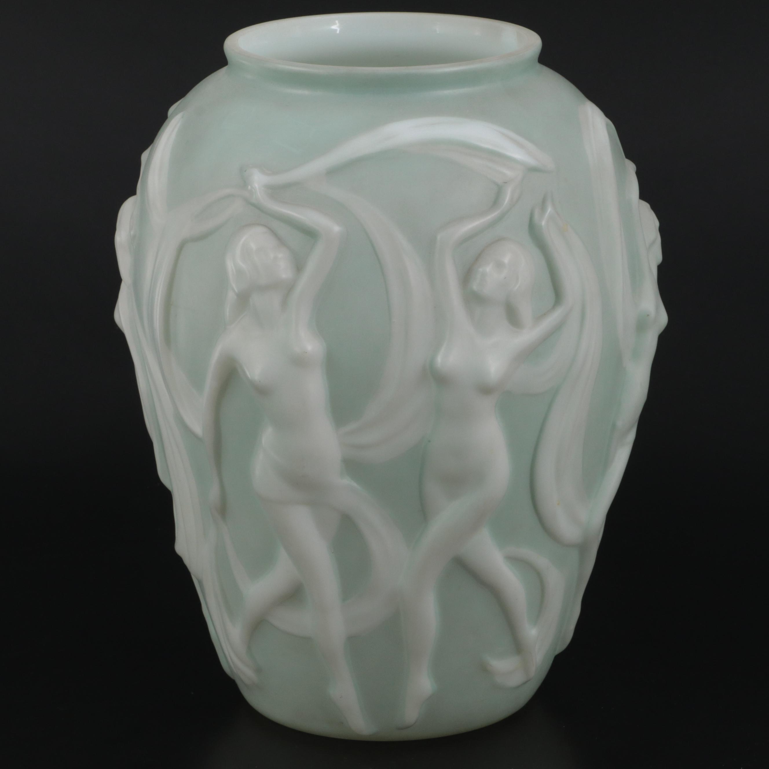 Phoenix Consolidated Dancing Nudes Glass Vase, 1930s
