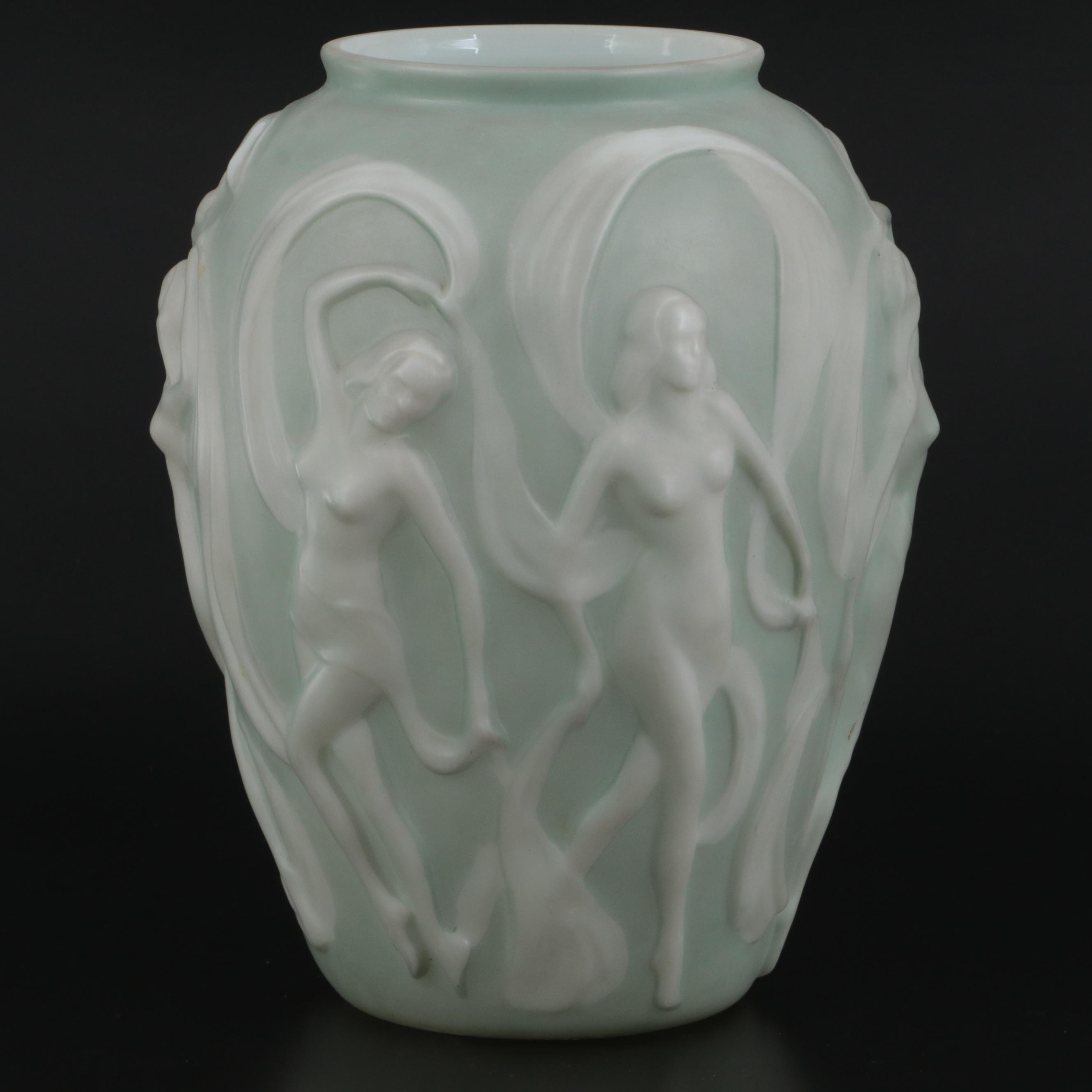Phoenix Consolidated Dancing Nudes Glass Vase, 1930s