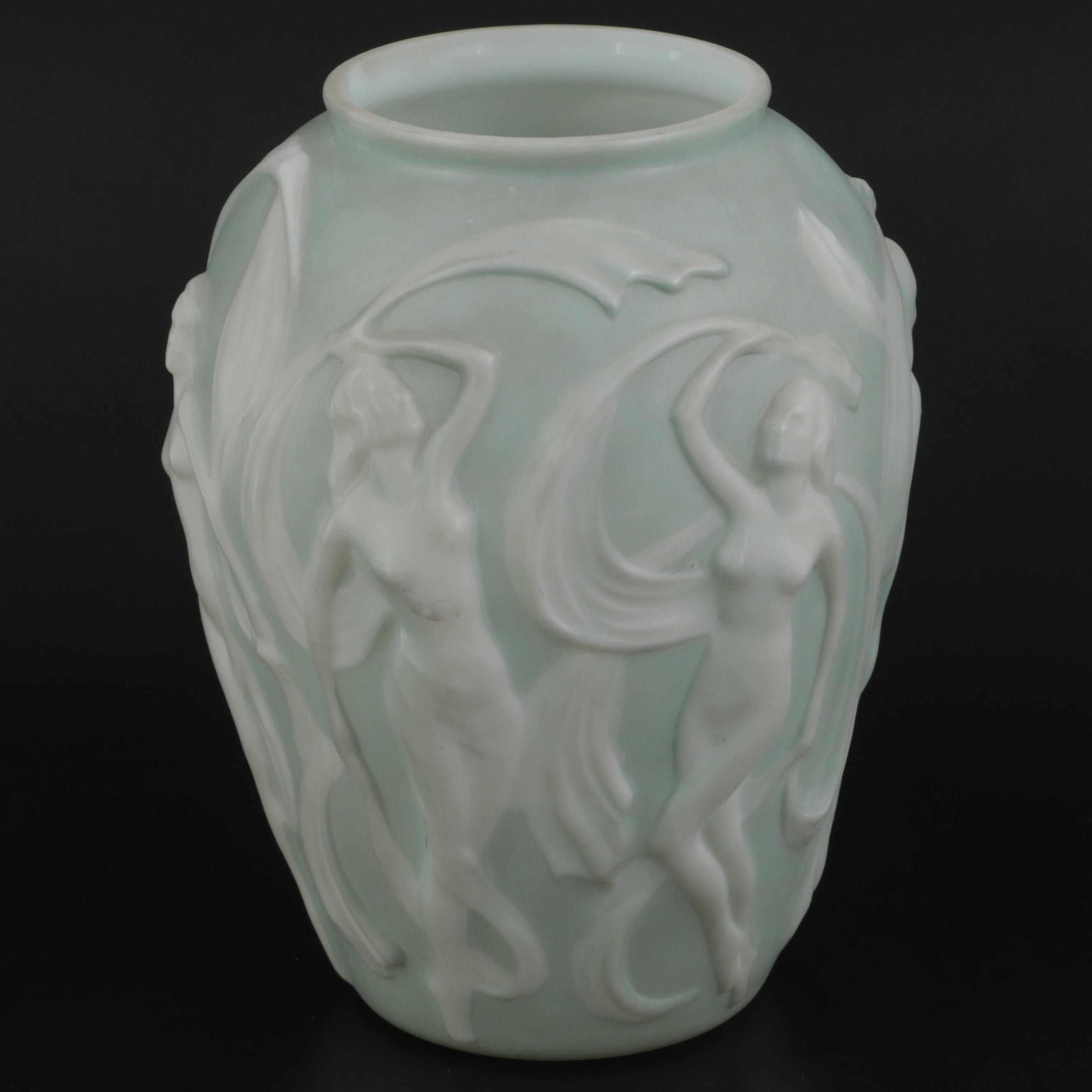 Phoenix Consolidated Dancing Nudes Glass Vase, 1930s