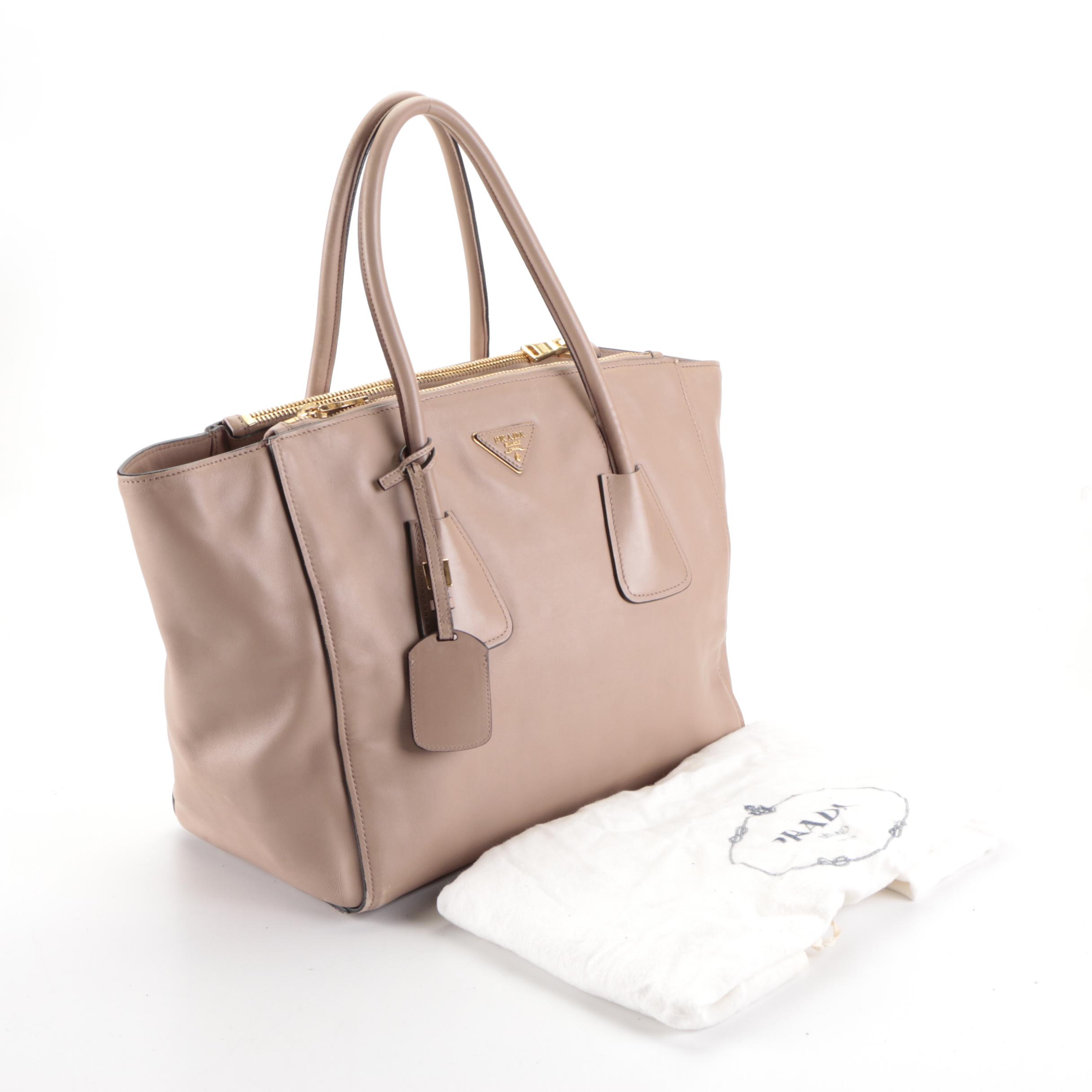 Prada Taupe Leather Tote Bag