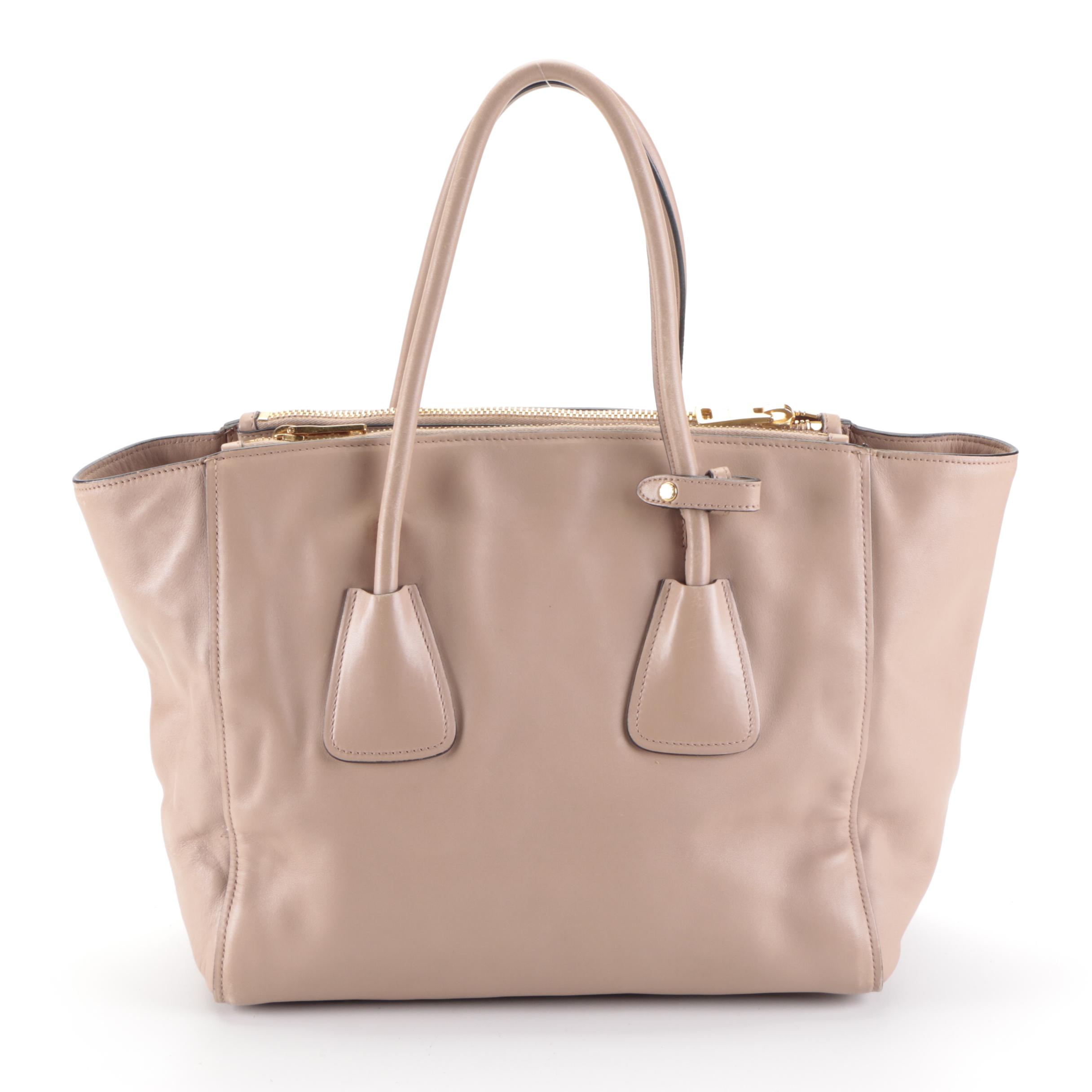 Prada Taupe Leather Tote Bag