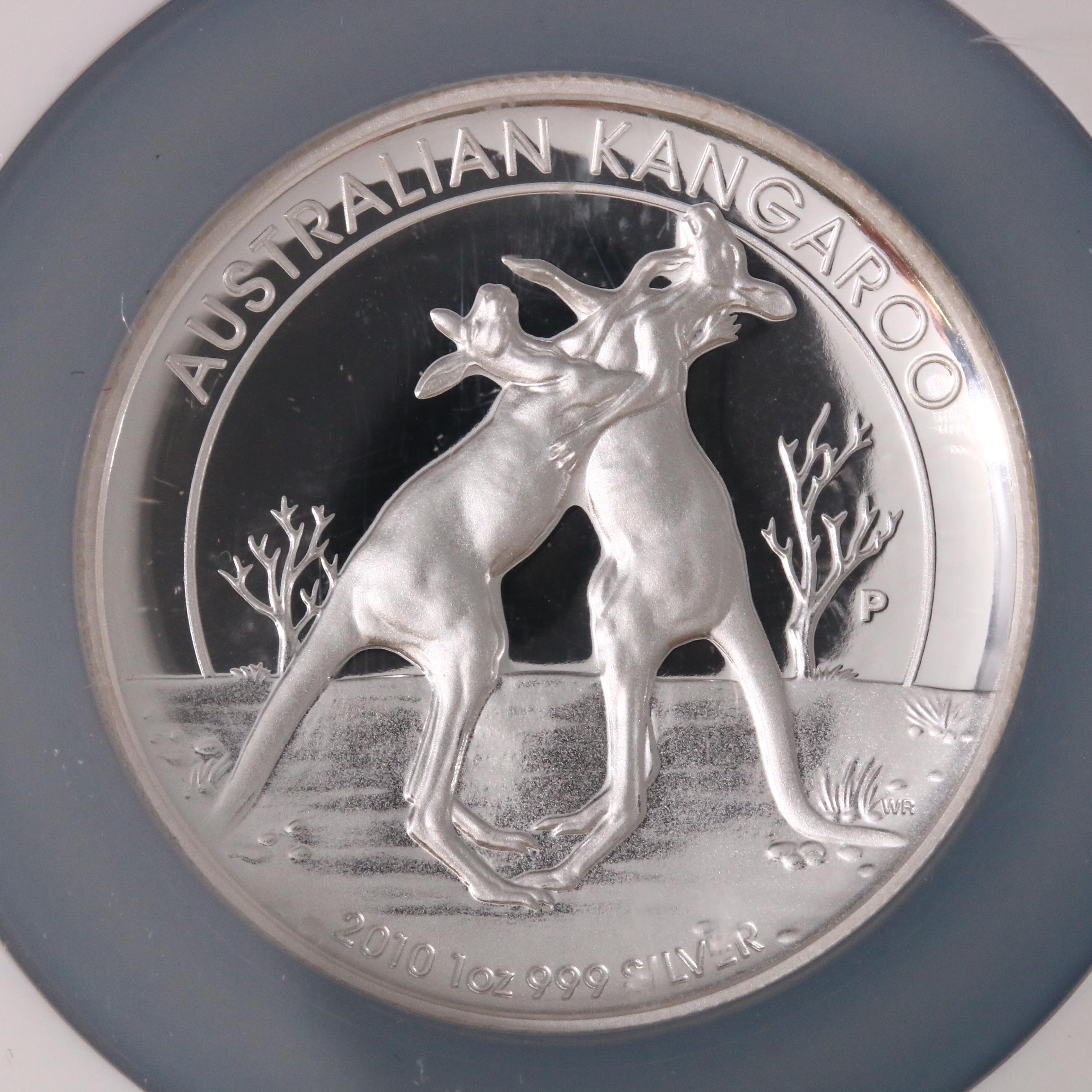 NGC Graded PF70 Ultra Cameo 2010-P Australia $1 Kangaroo High Relief Silver Coin