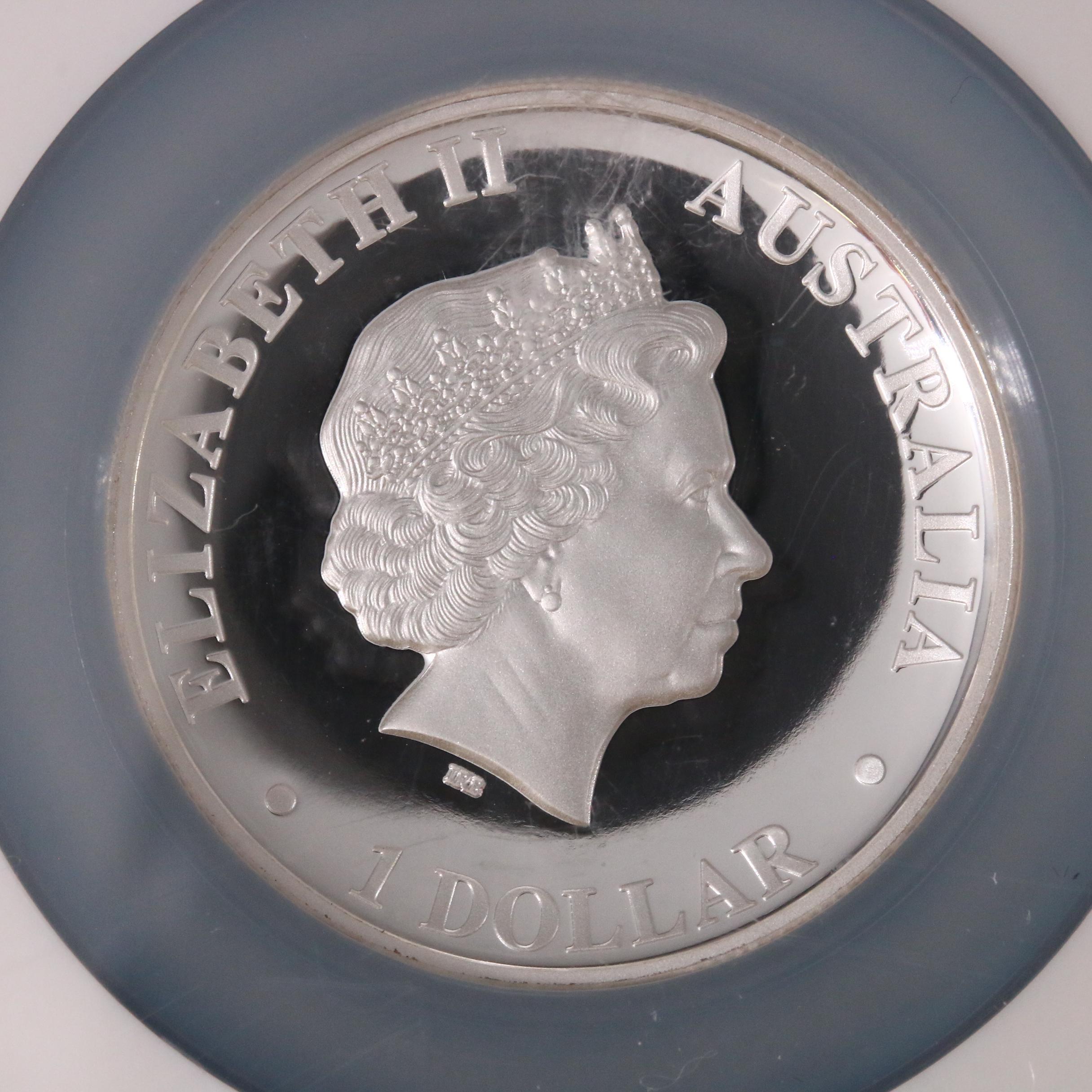 NGC Graded PF70 Ultra Cameo 2010-P Australia $1 Kangaroo High Relief Silver Coin