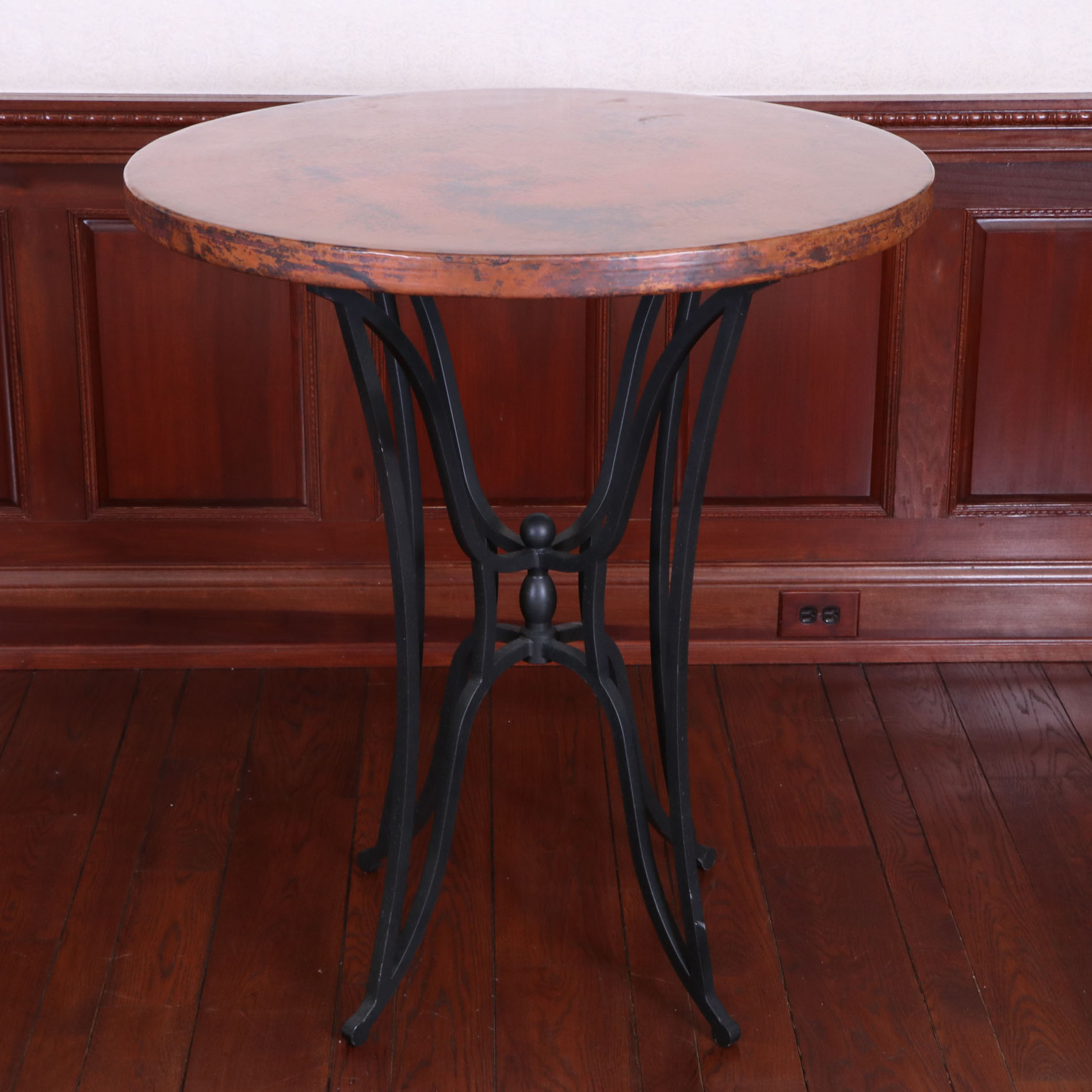 Arhaus "Kenya" Copper Top Bar Table with Leather Cafe Stools