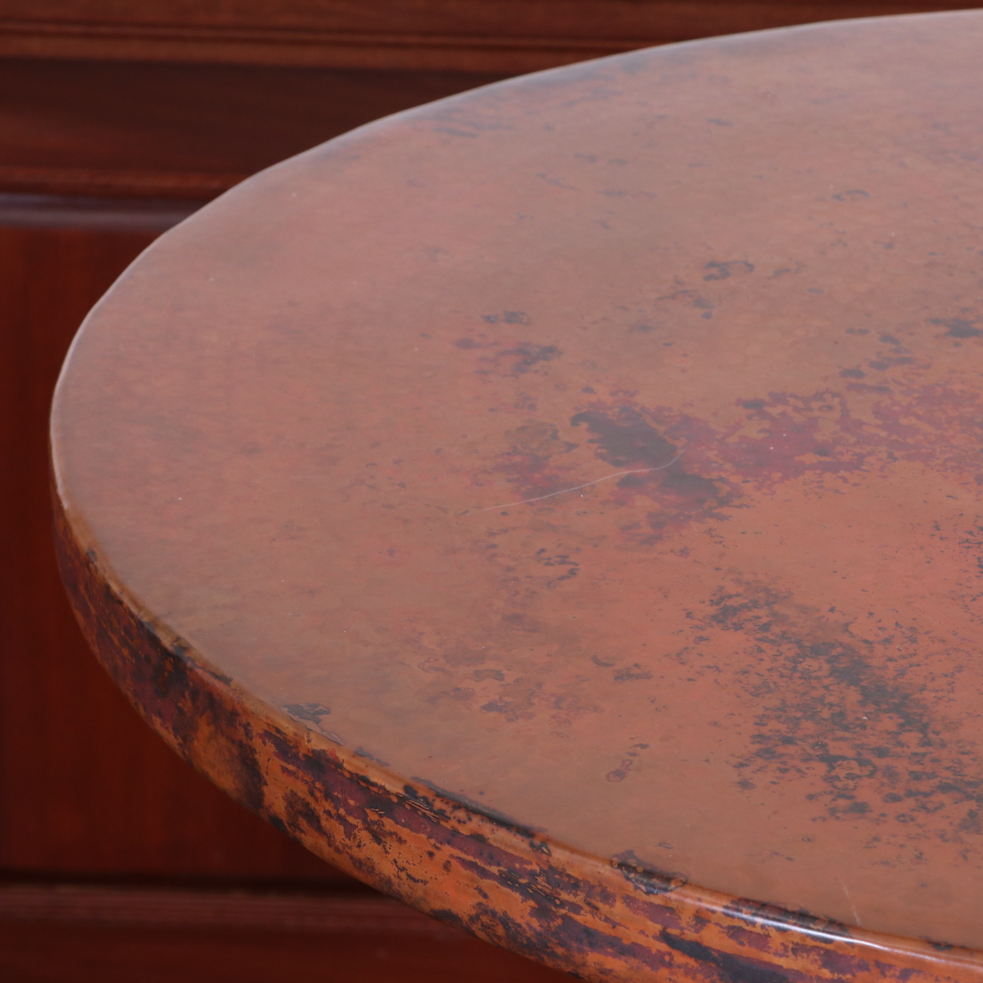 Arhaus "Kenya" Copper Top Bar Table with Leather Cafe Stools