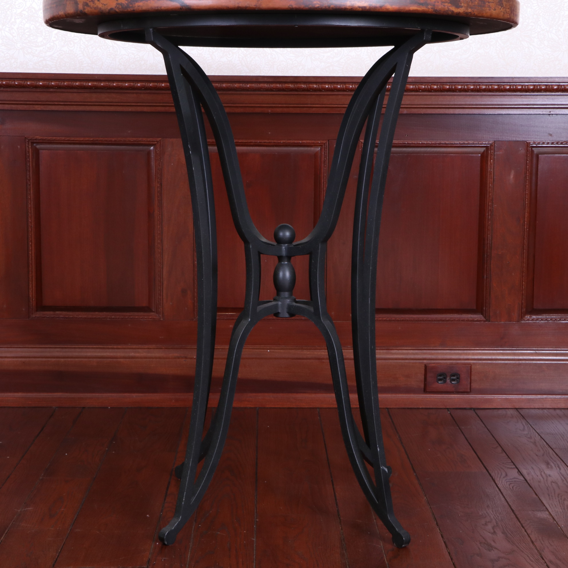 Arhaus "Kenya" Copper Top Bar Table with Leather Cafe Stools