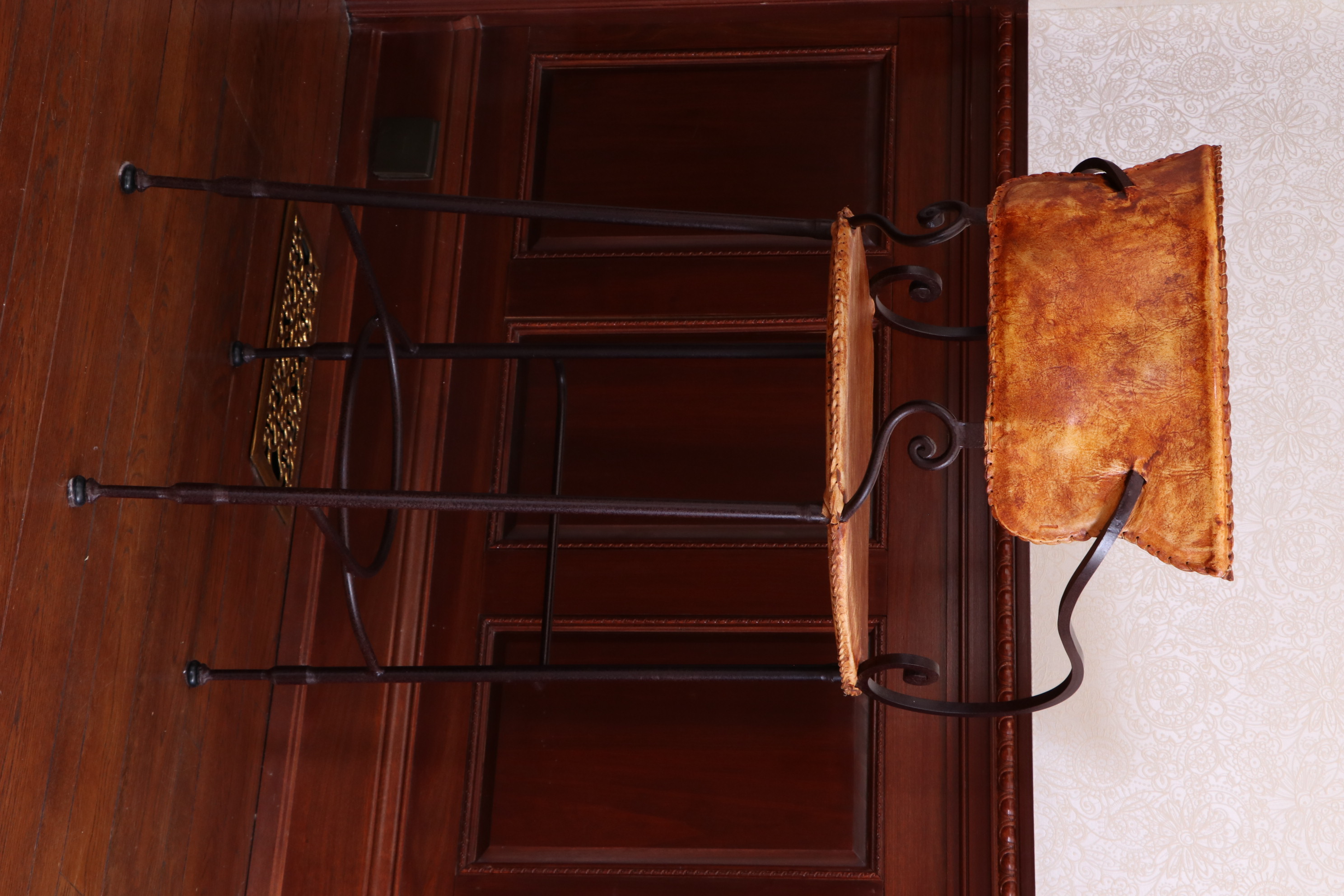 Arhaus "Kenya" Copper Top Bar Table with Leather Cafe Stools