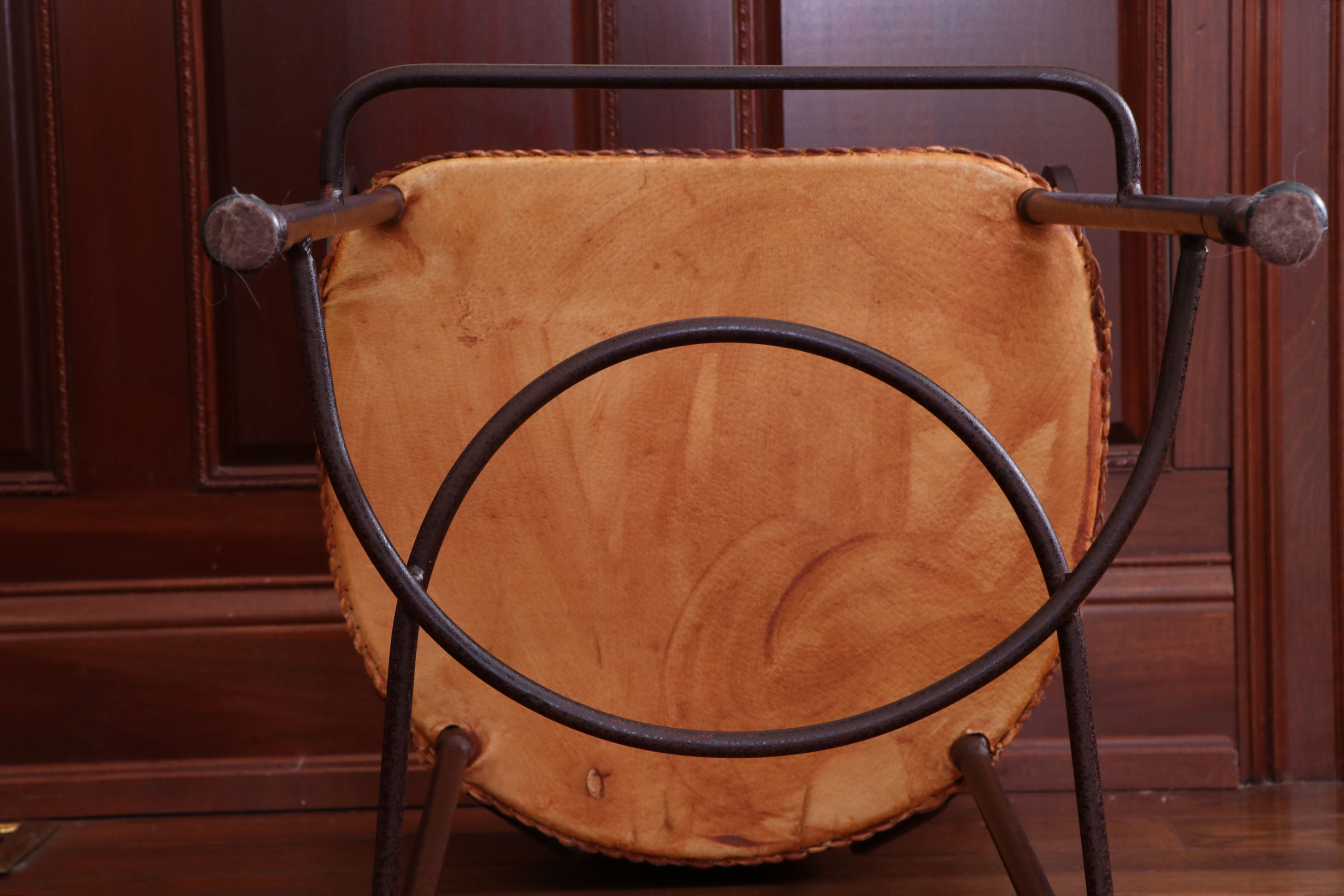 Arhaus "Kenya" Copper Top Bar Table with Leather Cafe Stools