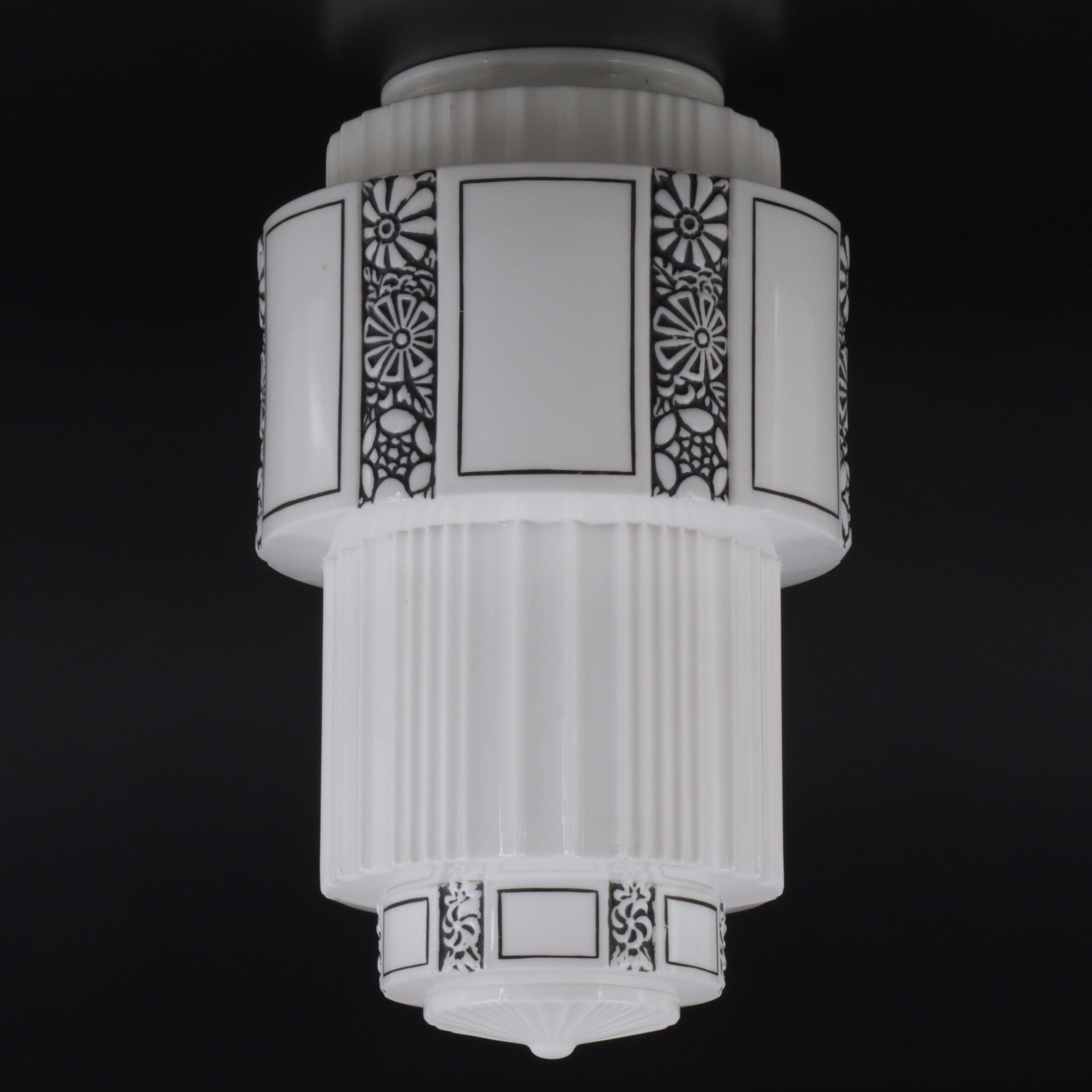 Art Deco Milk Glass Skyscraper Ceiling Pendant Lamp Shade, Early/ Mid-20th C.