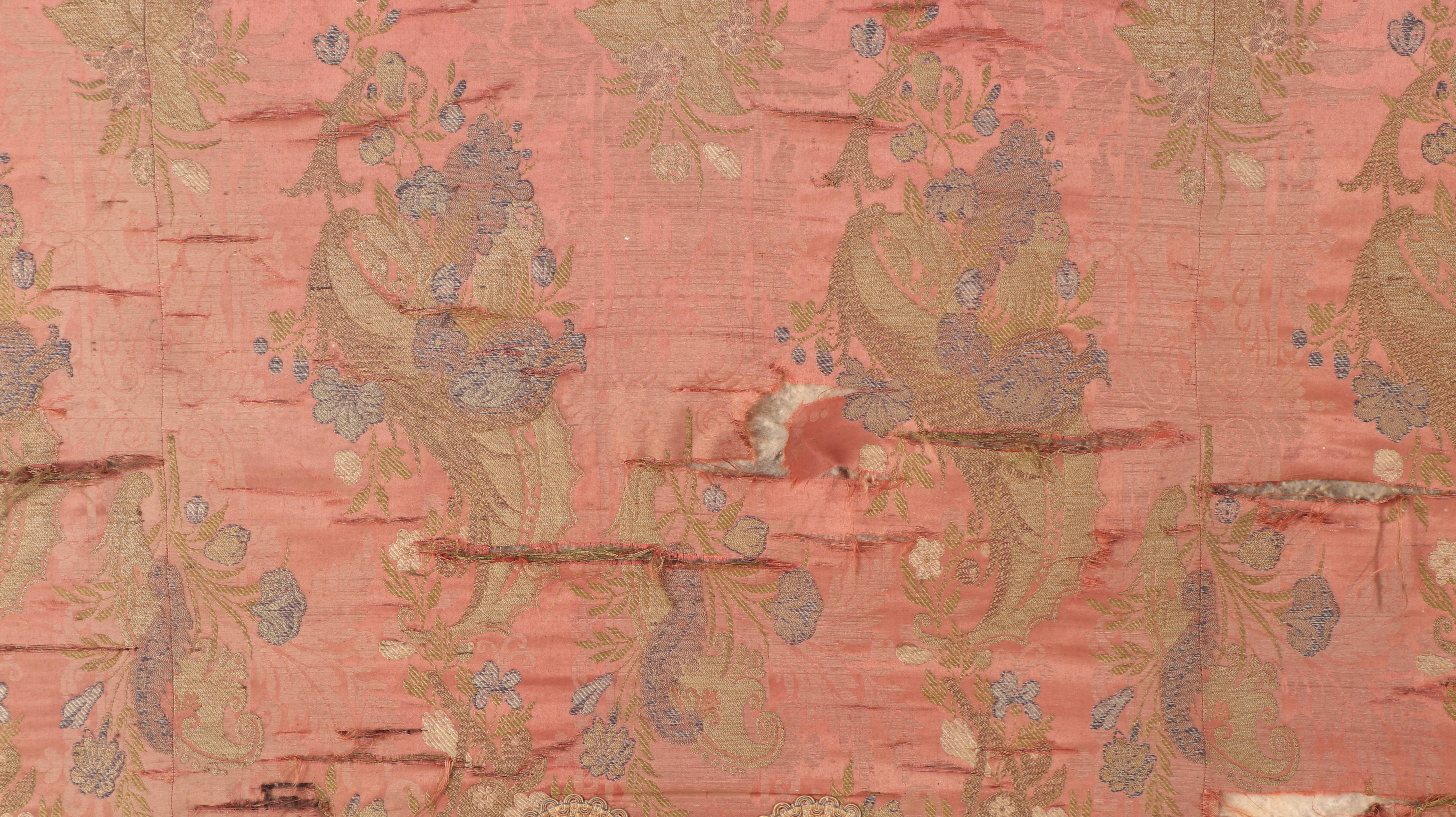 Rococo Style Giltwood Cartouche Panel with Silk Brocade