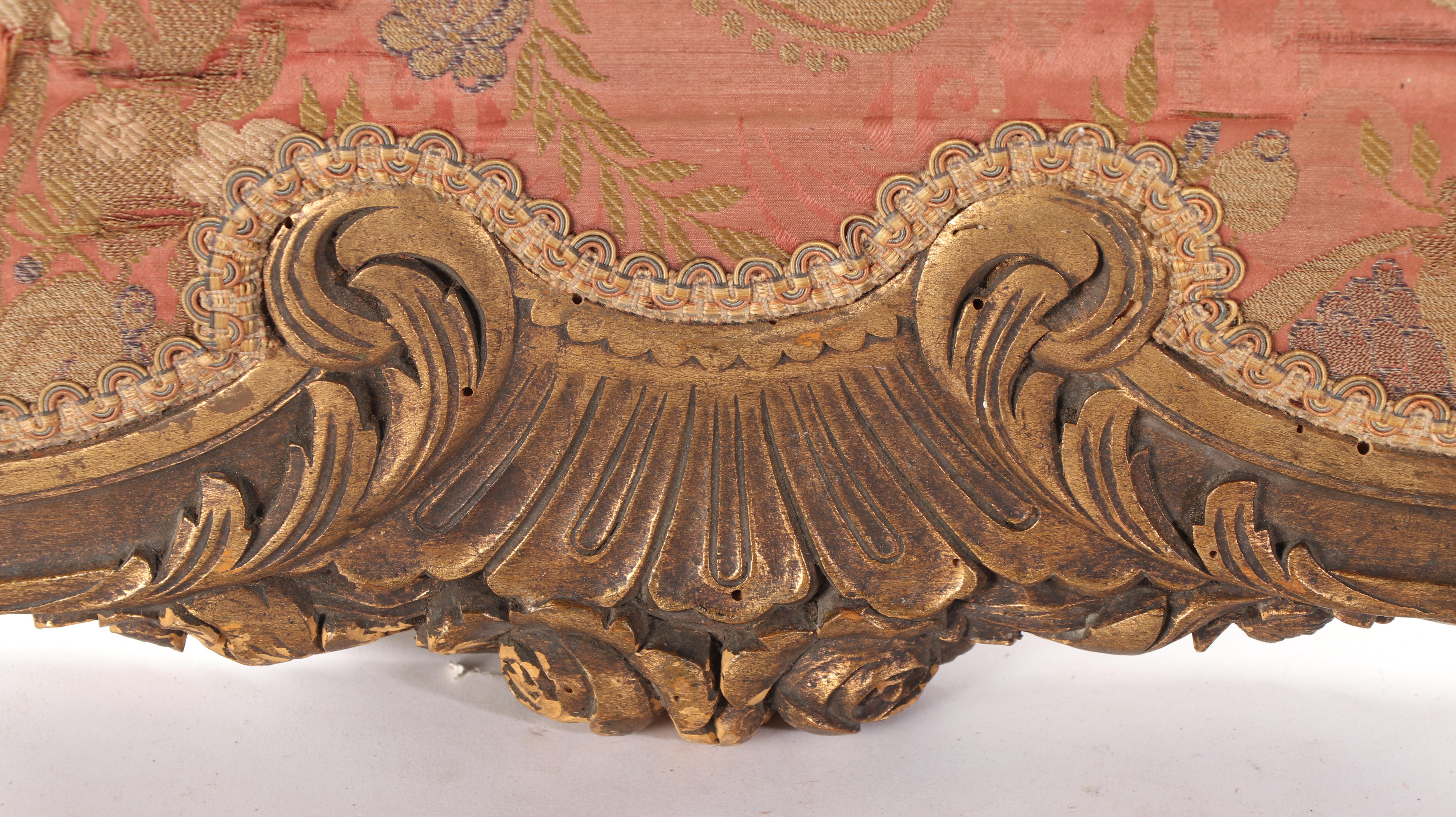 Rococo Style Giltwood Cartouche Panel with Silk Brocade