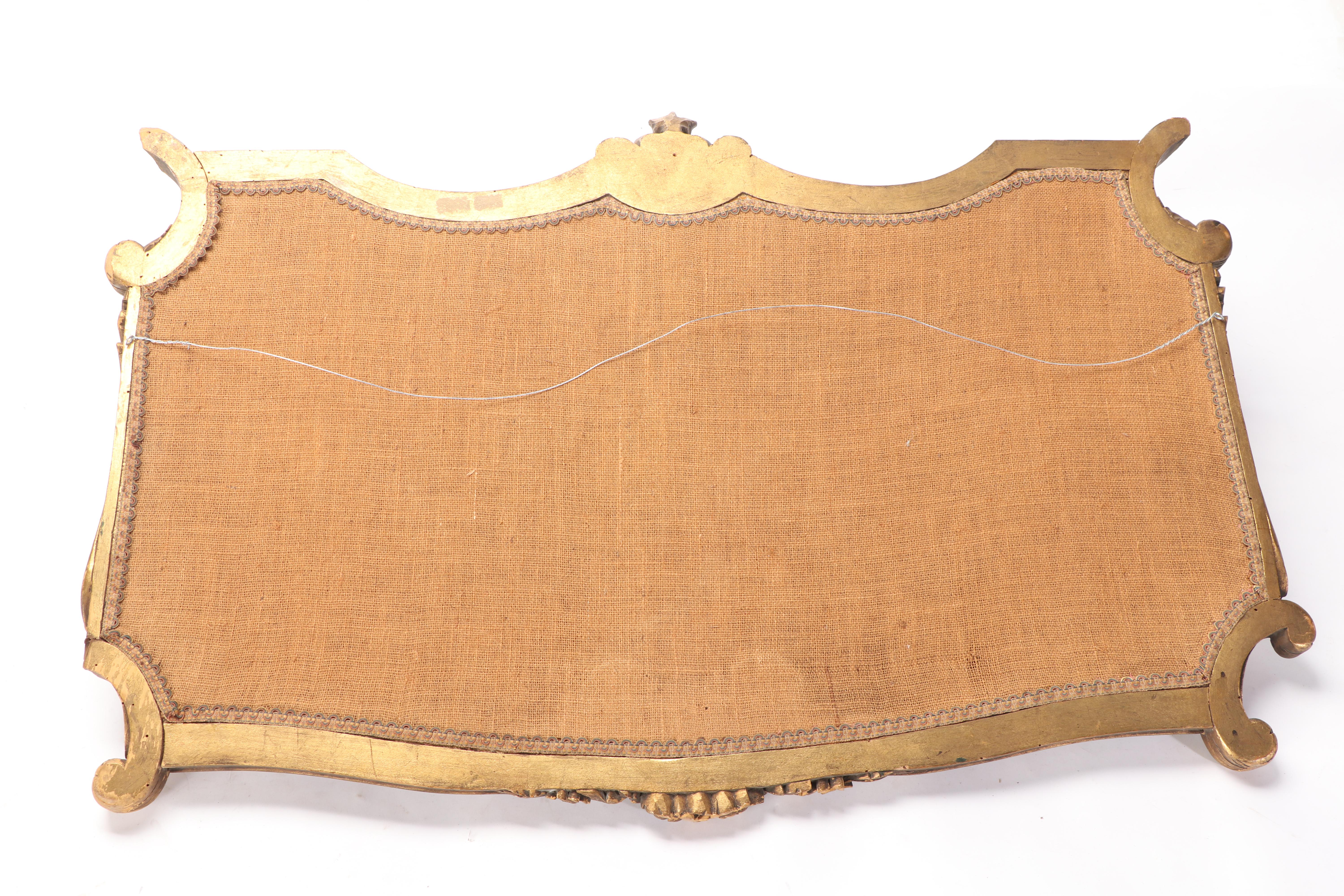 Rococo Style Giltwood Cartouche Panel with Silk Brocade