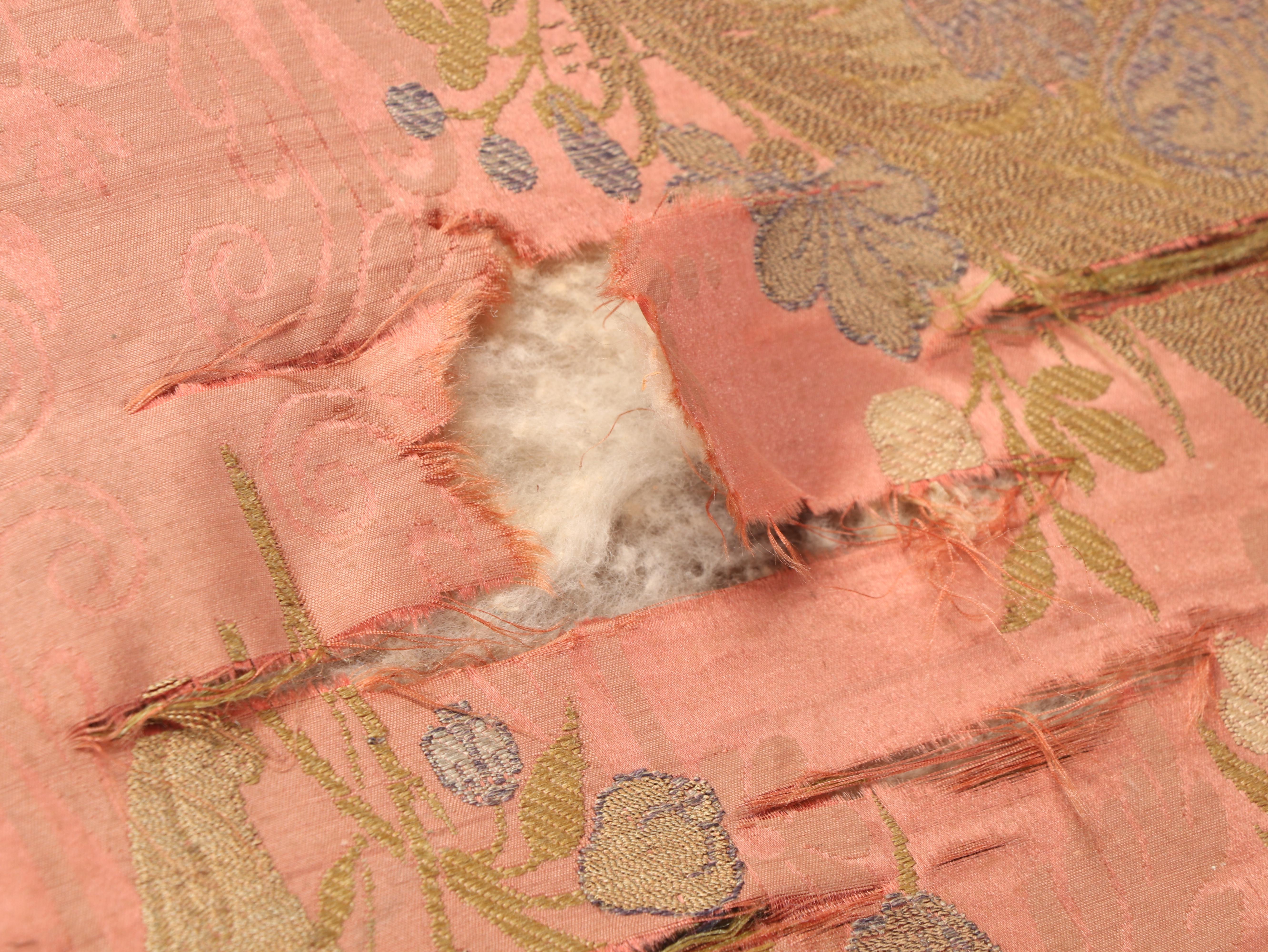 Rococo Style Giltwood Cartouche Panel with Silk Brocade