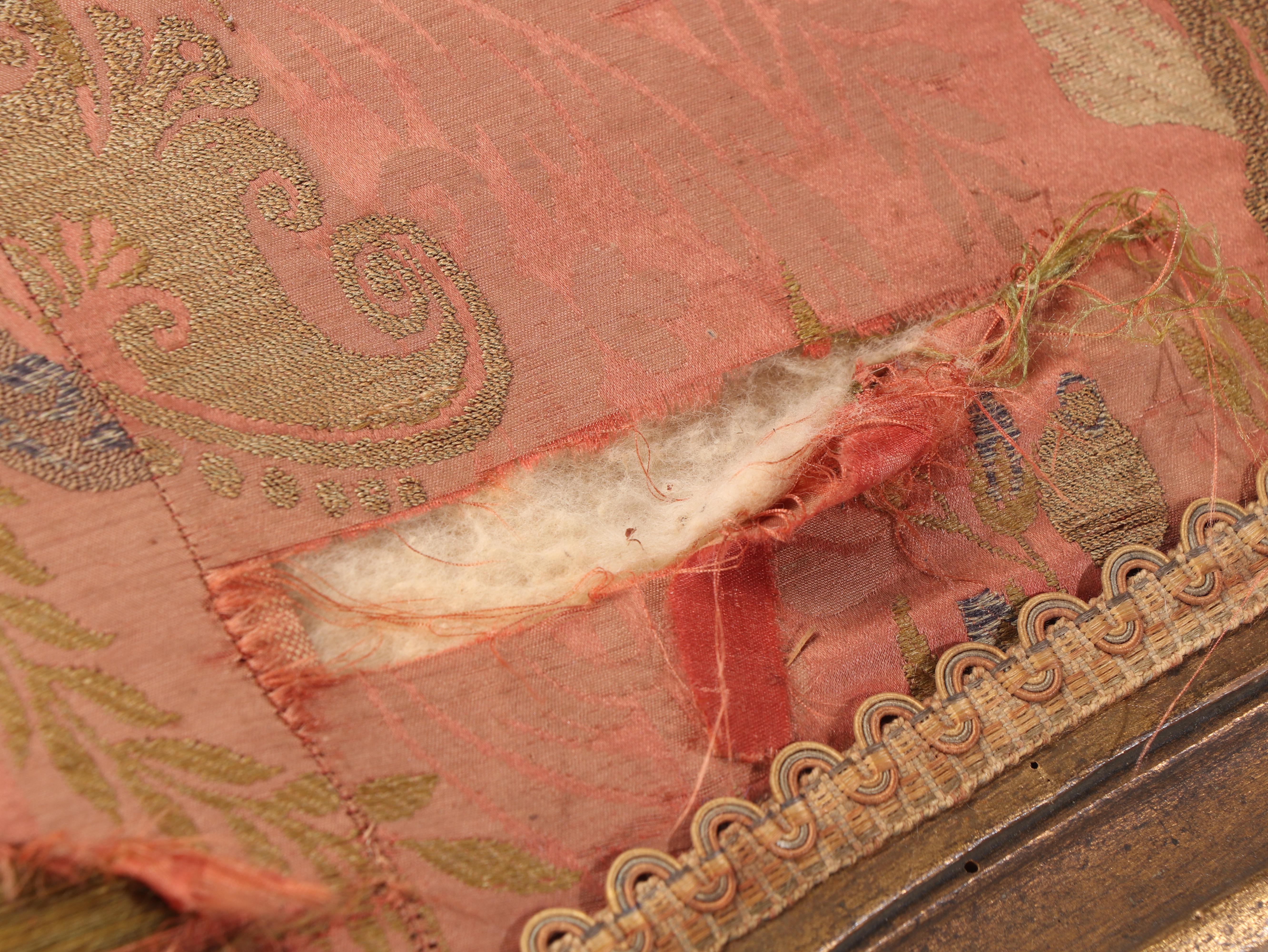 Rococo Style Giltwood Cartouche Panel with Silk Brocade