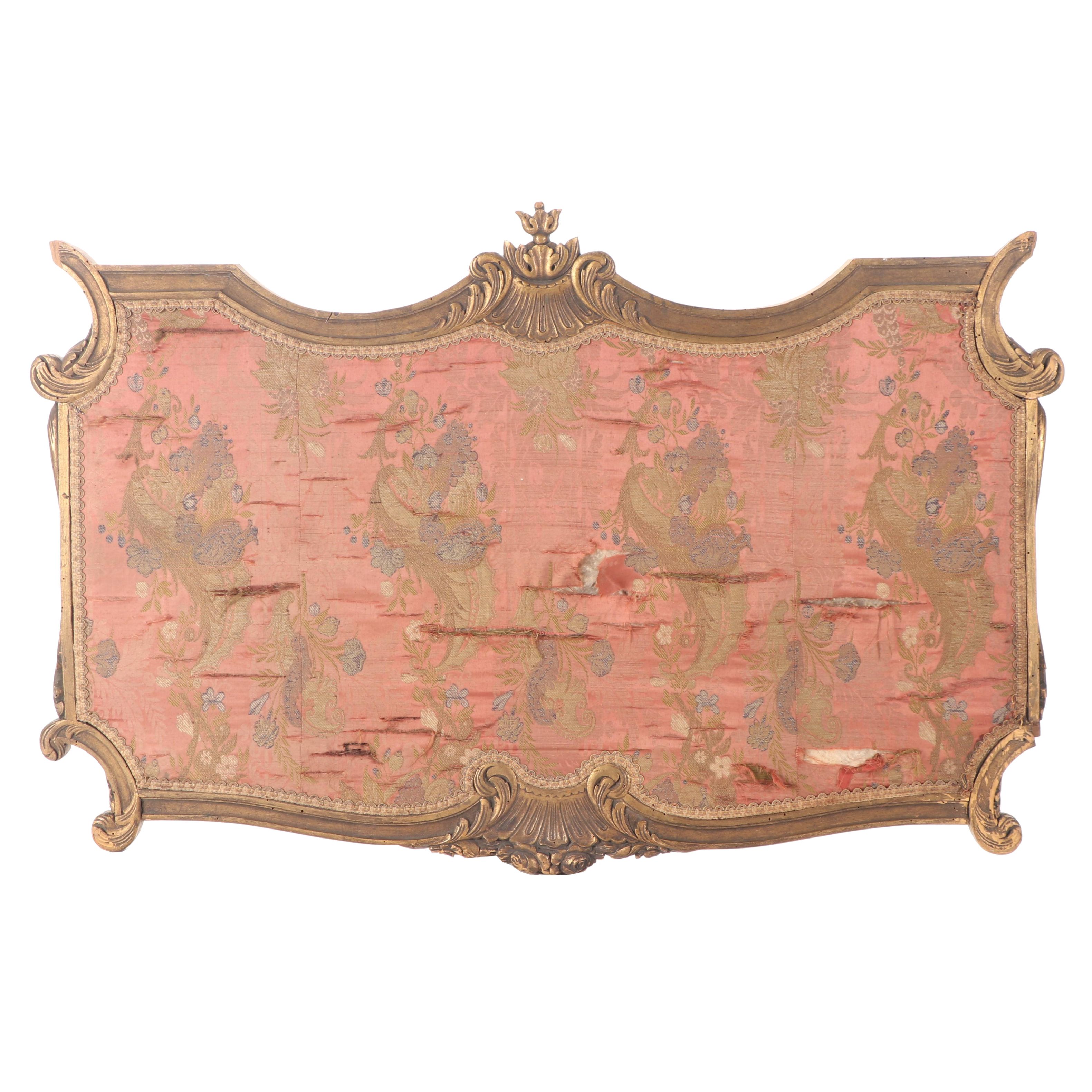Rococo Style Giltwood Cartouche Panel with Silk Brocade