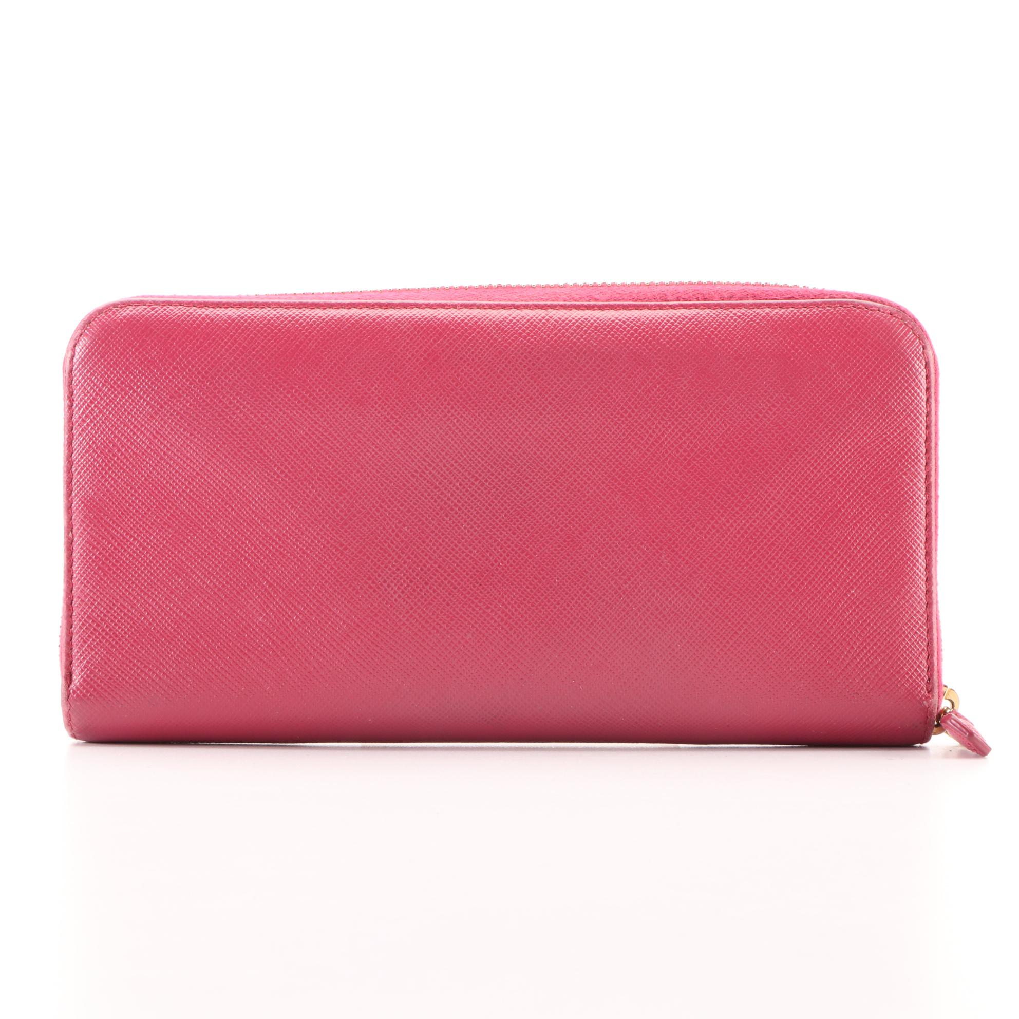 Prada Zip-Around Wallet in Pink Saffiano Leather